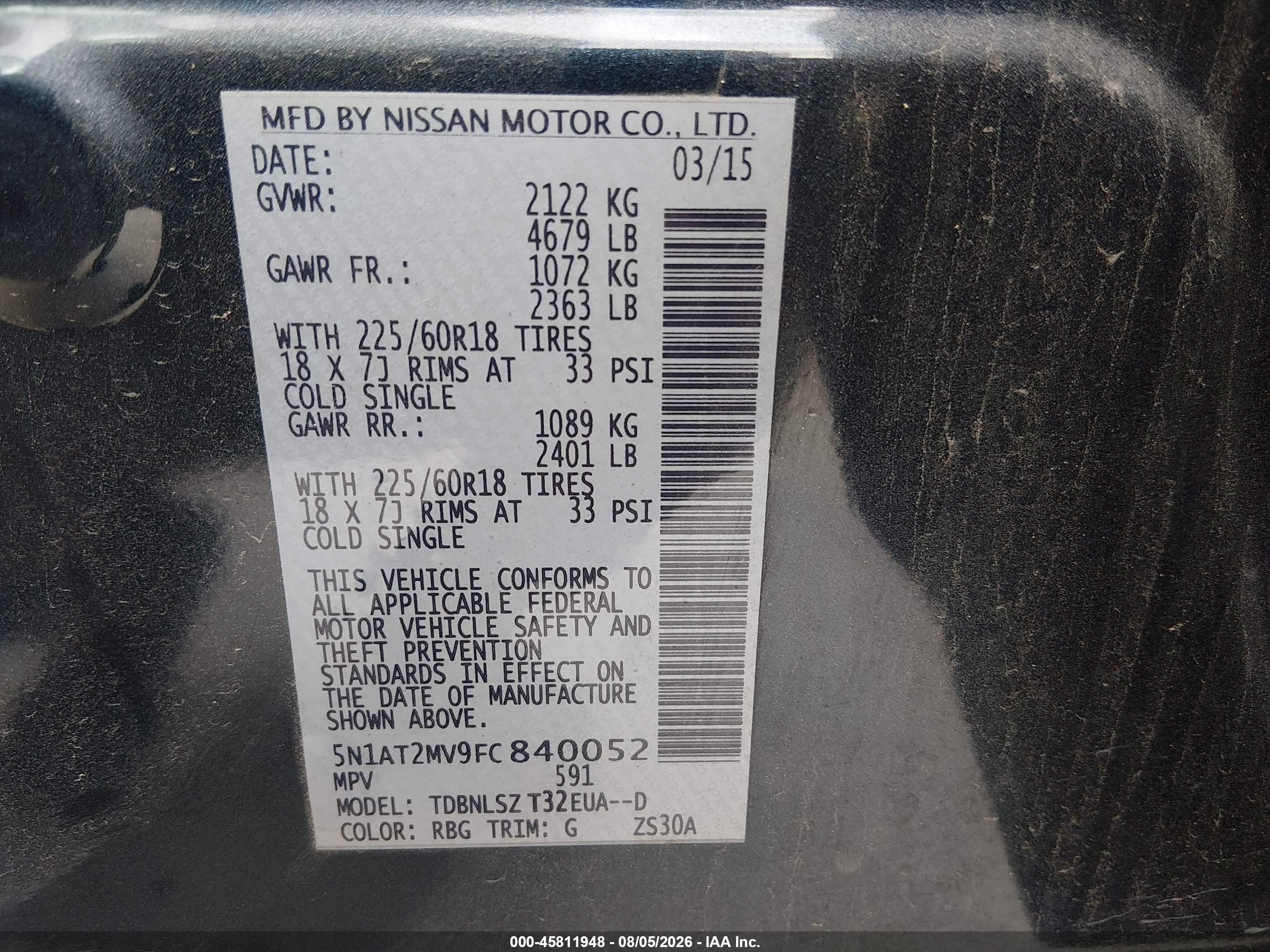 2015 Nissan Rogue Sl Navy vin: 5N1AT2MV9FC840052