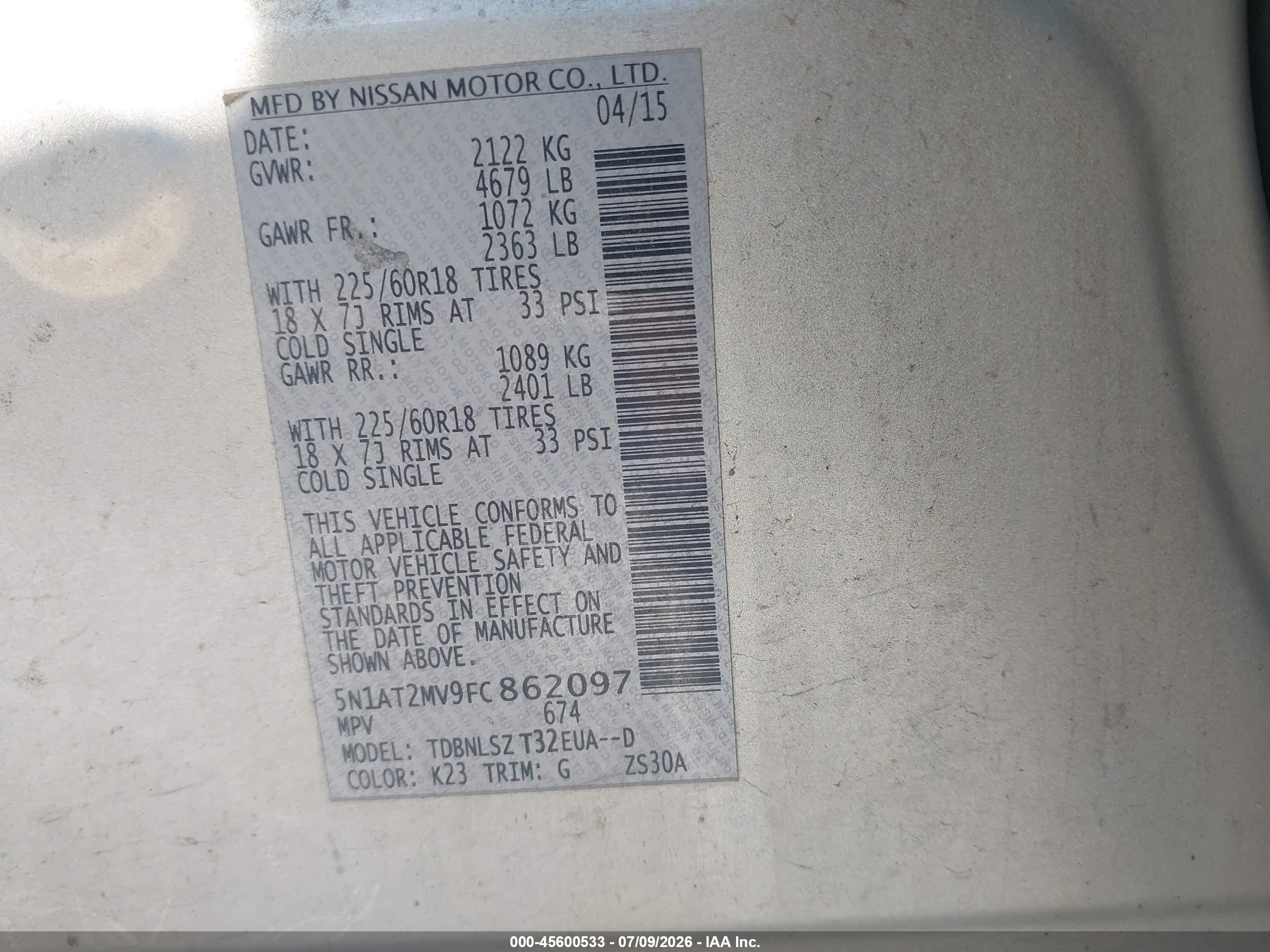 2015 Nissan Rogue Sl Silver vin: 5N1AT2MV9FC862097
