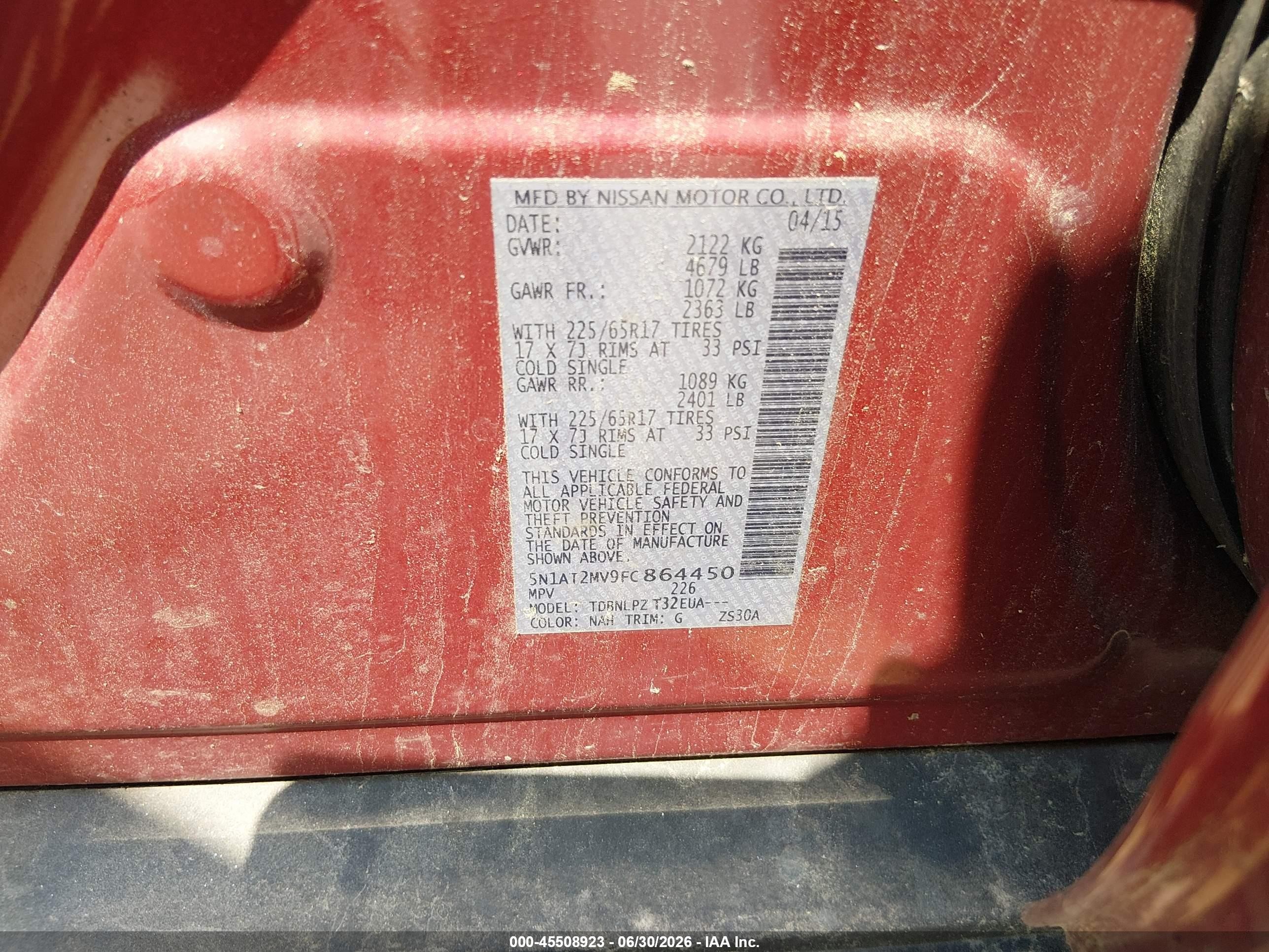 2015 Nissan Rogue S/sl/sv Red vin: 5N1AT2MV9FC864450