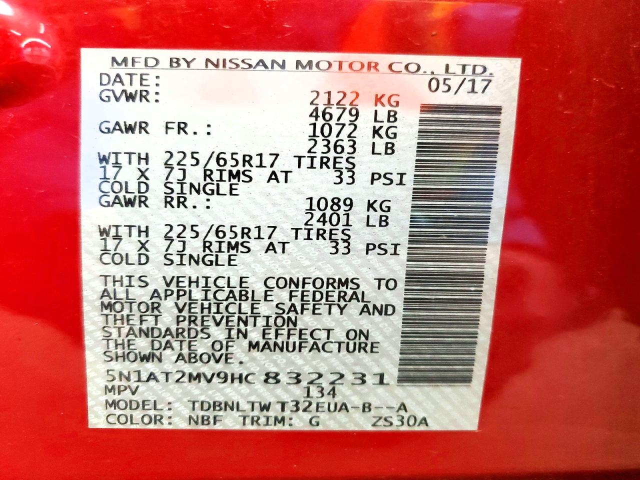 2017 Nissan Rogue Sv Красный vin: 5N1AT2MV9HC832231