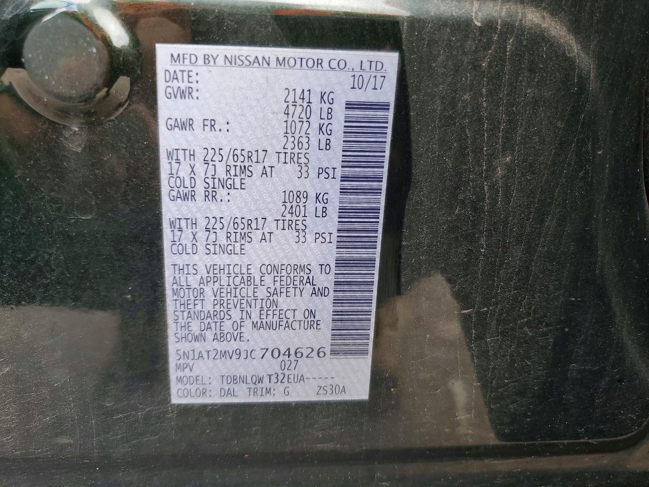 2018 Nissan Rogue Sv Green vin: 5N1AT2MV9JC704626