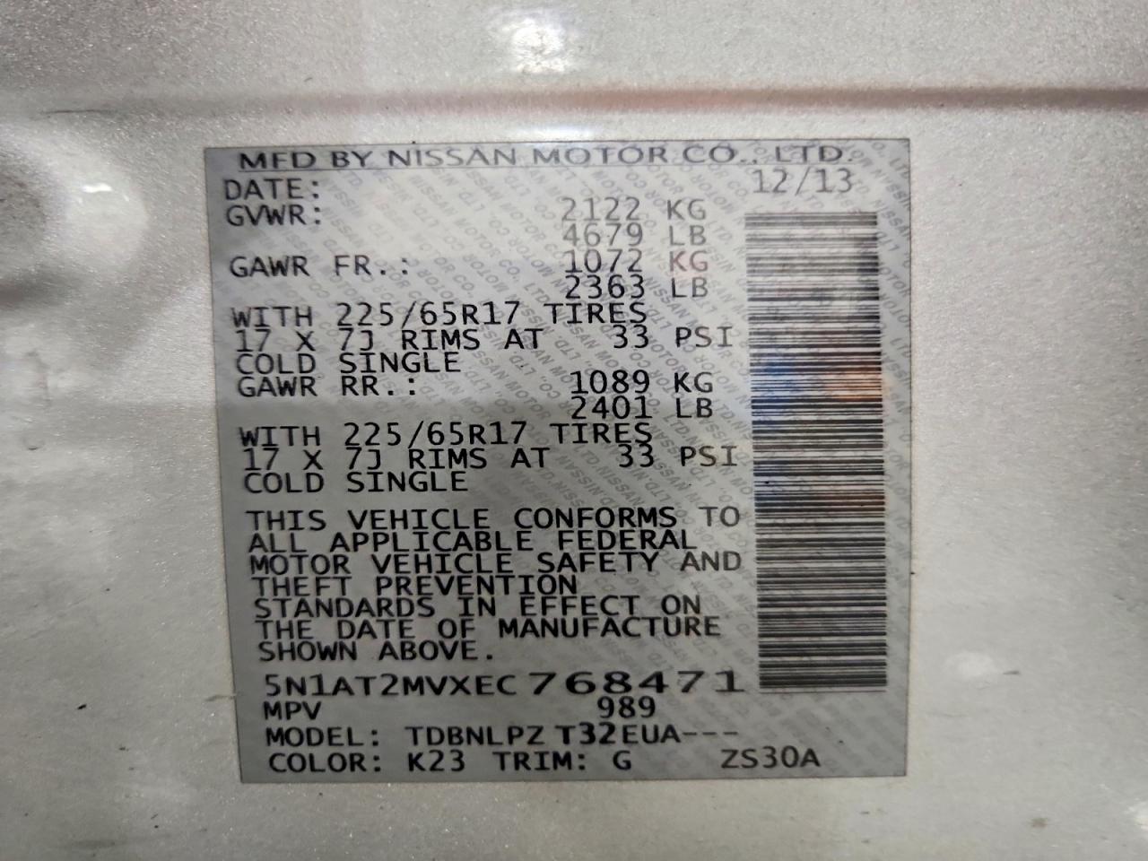 2014 Nissan Rogue S Silver vin: 5N1AT2MVXEC768471