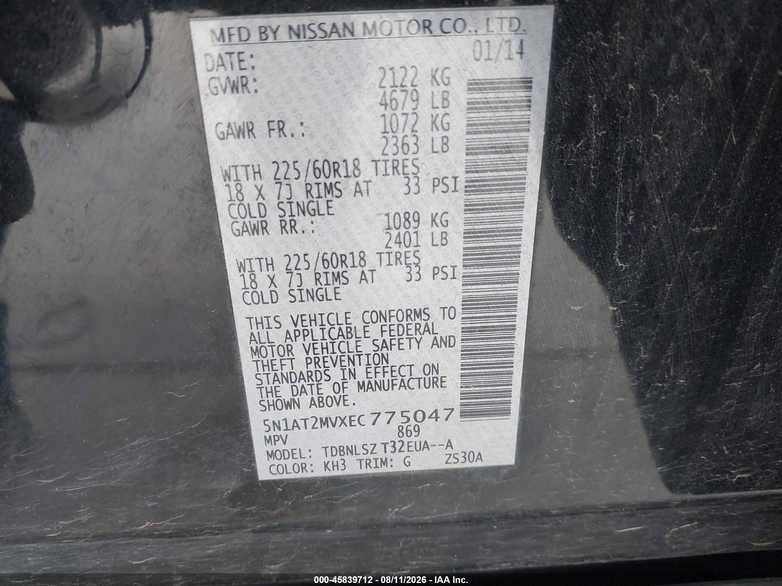 2014 Nissan Rogue Sl Black vin: 5N1AT2MVXEC775047