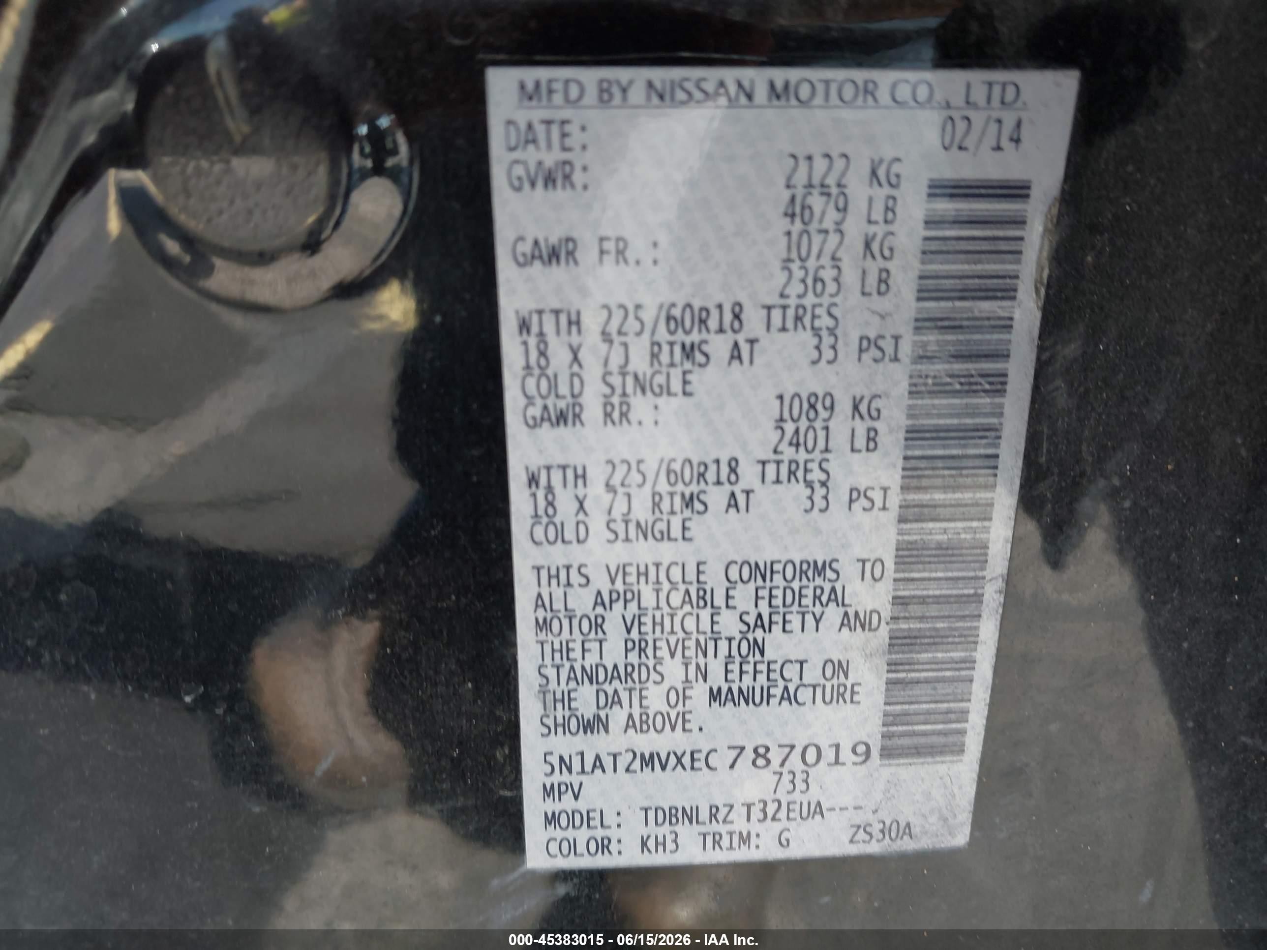 2014 Nissan Rogue Sl Black vin: 5N1AT2MVXEC787019