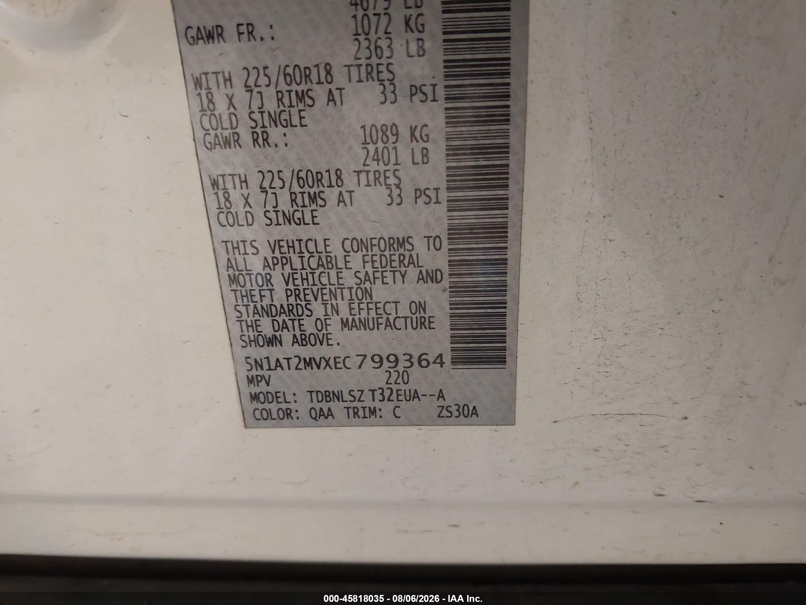 2014 Nissan Rogue Sl White vin: 5N1AT2MVXEC799364