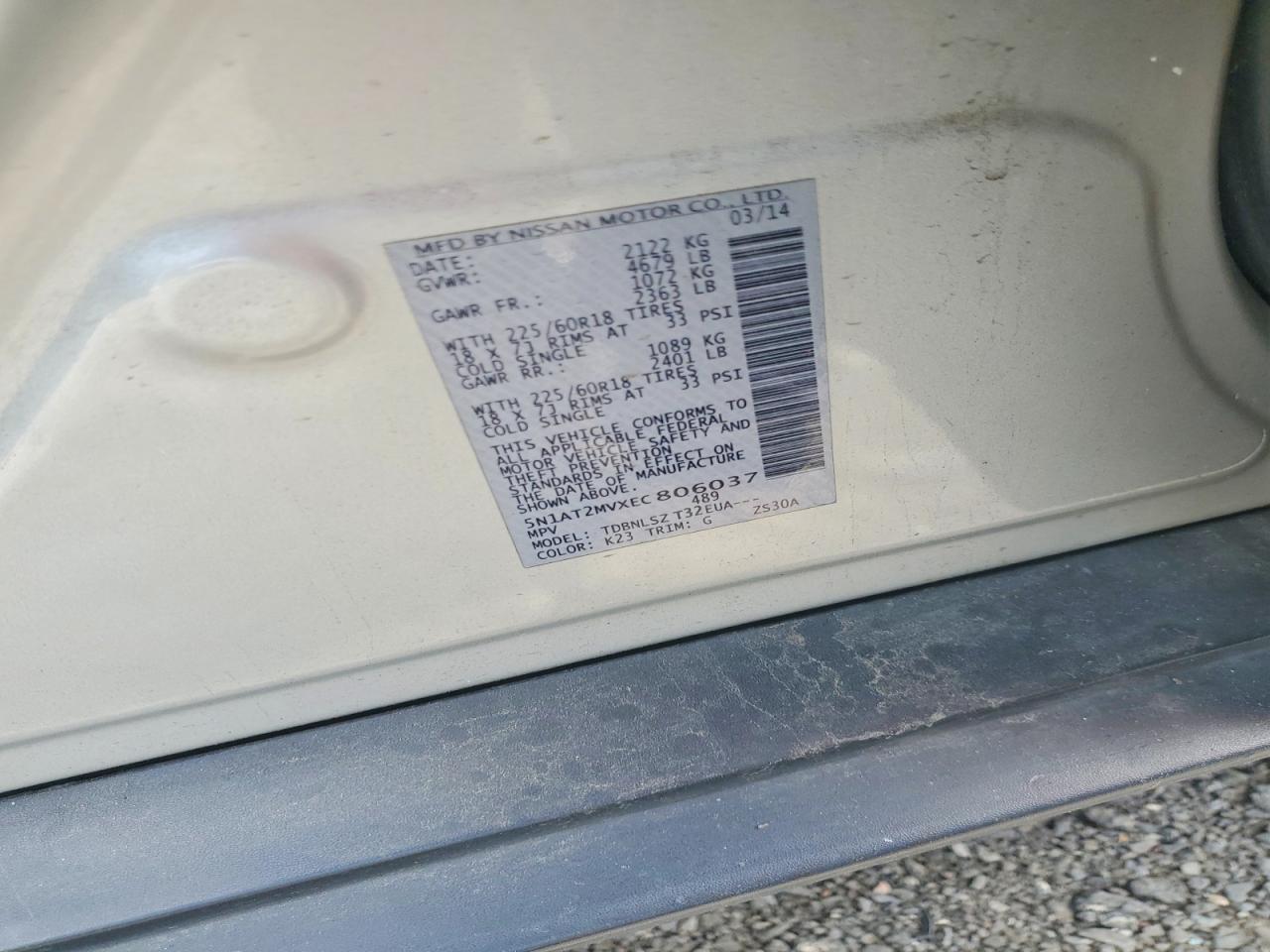 2014 Nissan Rogue Sl Silver vin: 5N1AT2MVXEC806037