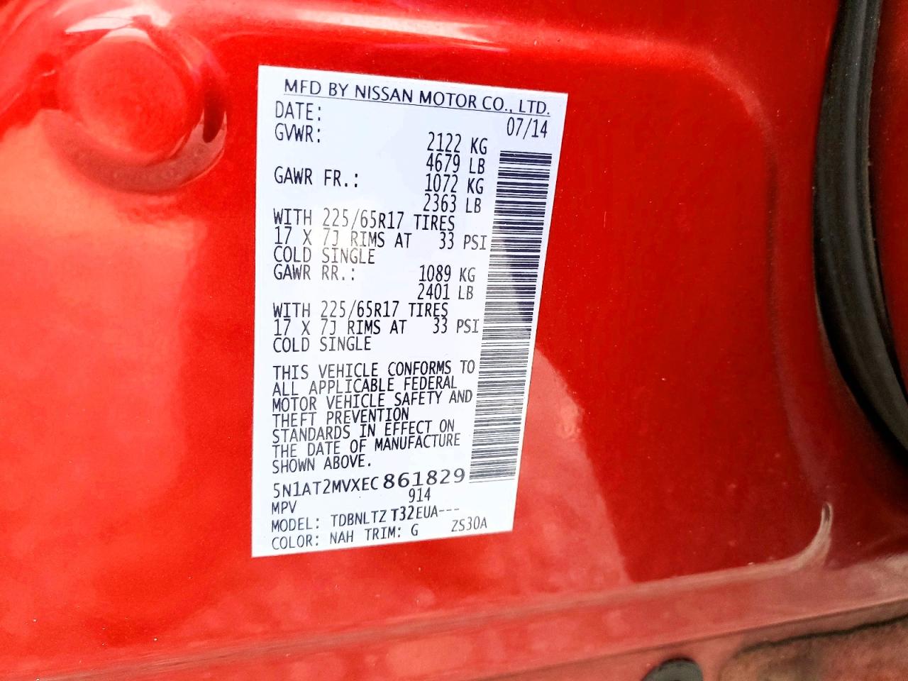 2014 Nissan Rogue Sv Red vin: 5N1AT2MVXEC861829
