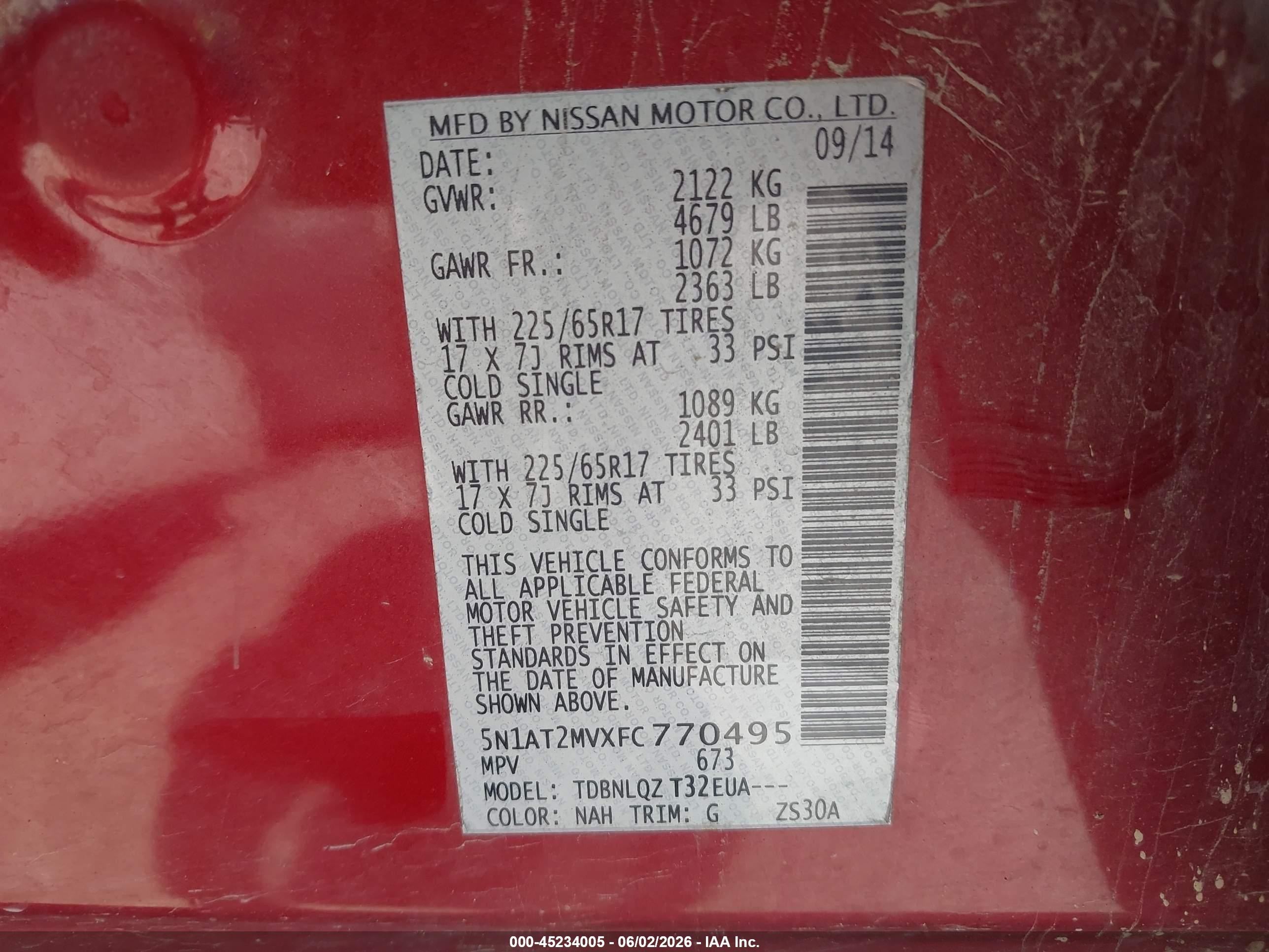 2015 Nissan Rogue Sv Red vin: 5N1AT2MVXFC770495