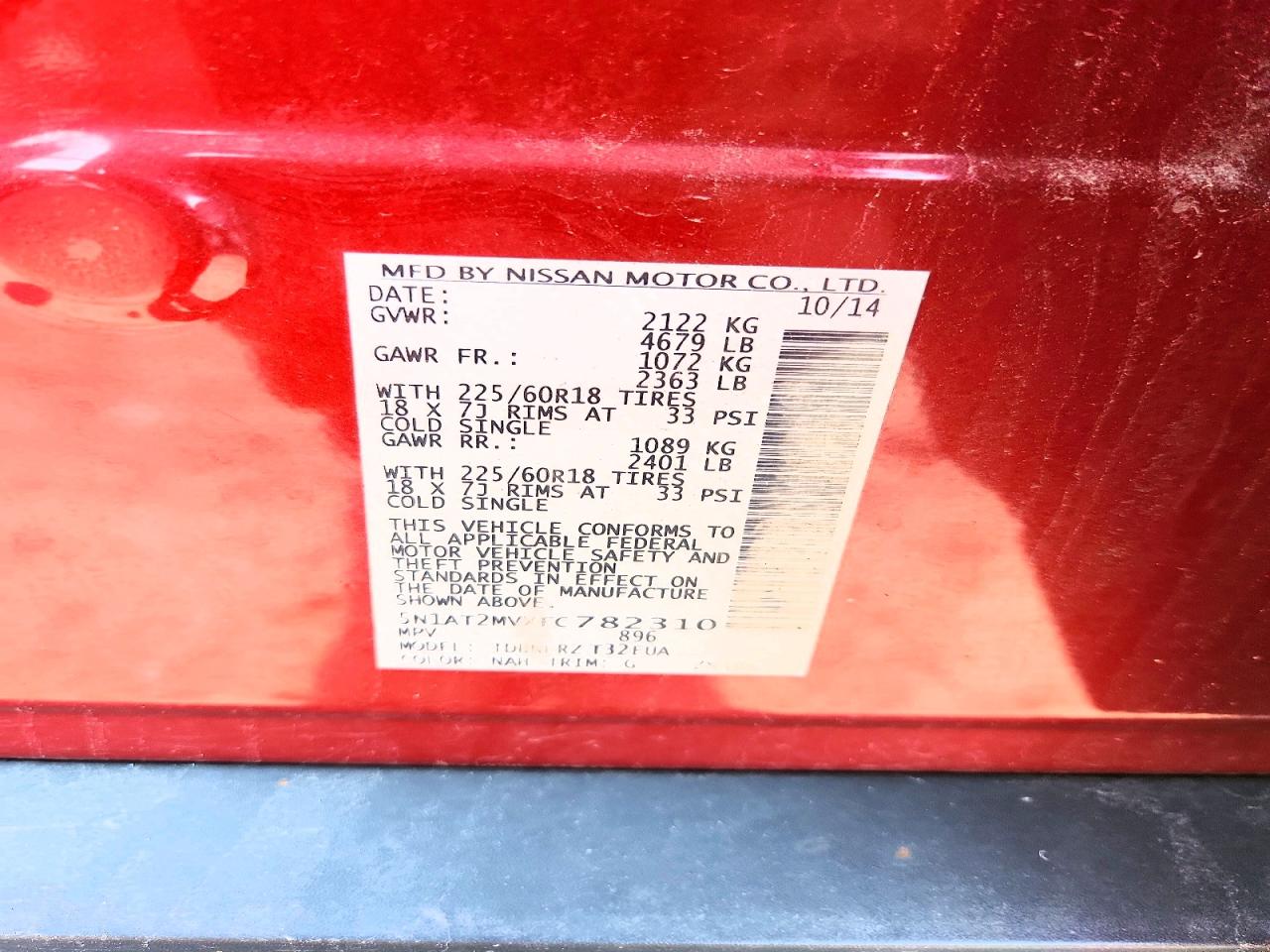 2015 Nissan Rogue Sl Red vin: 5N1AT2MVXFC782310