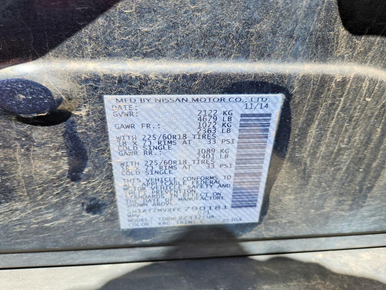 2015 Nissan Rogue Sl Blue vin: 5N1AT2MVXFC790181