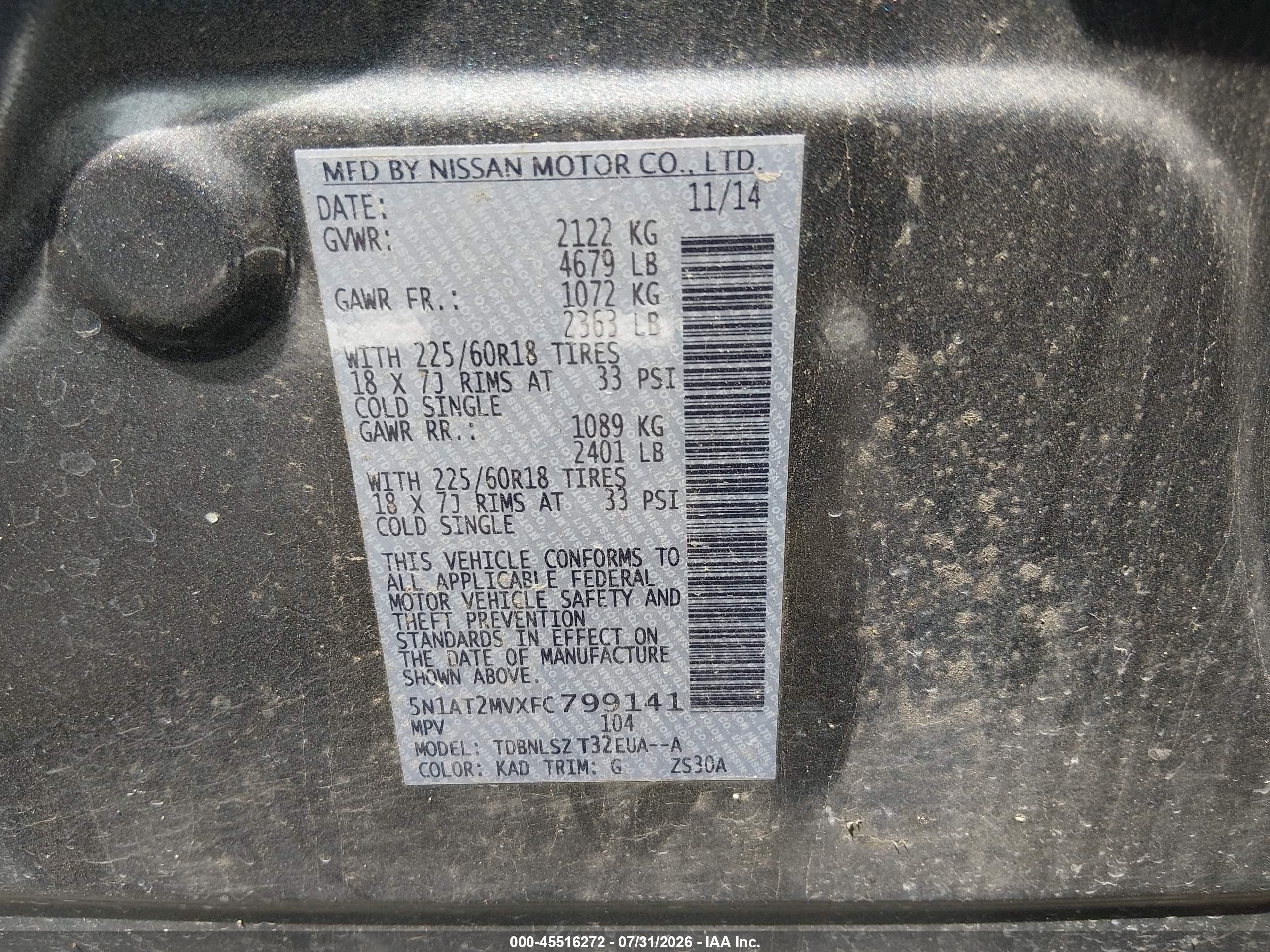 2015 Nissan Rogue Sl Gray vin: 5N1AT2MVXFC799141