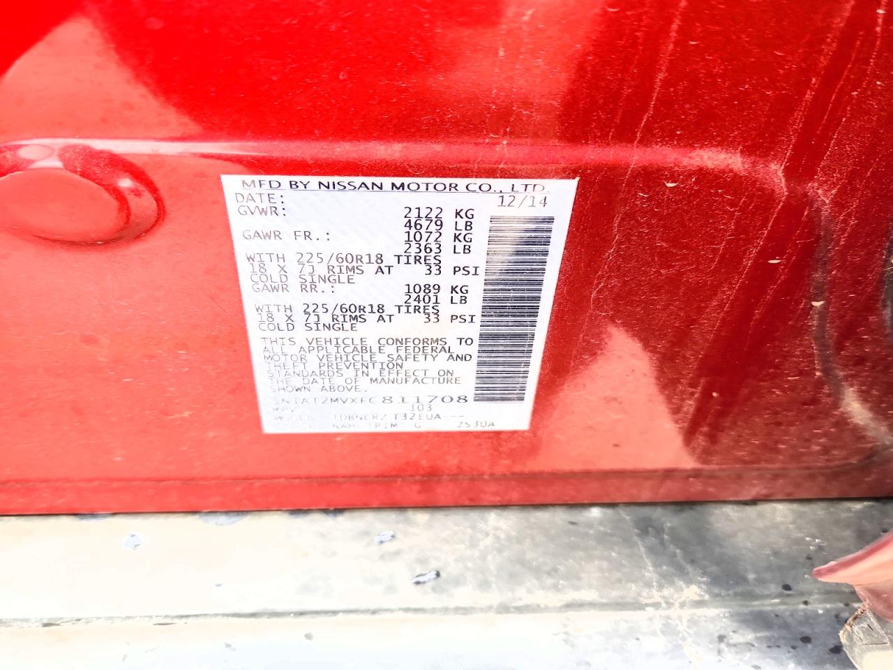 2015 Nissan Rogue Sl Red vin: 5N1AT2MVXFC811708