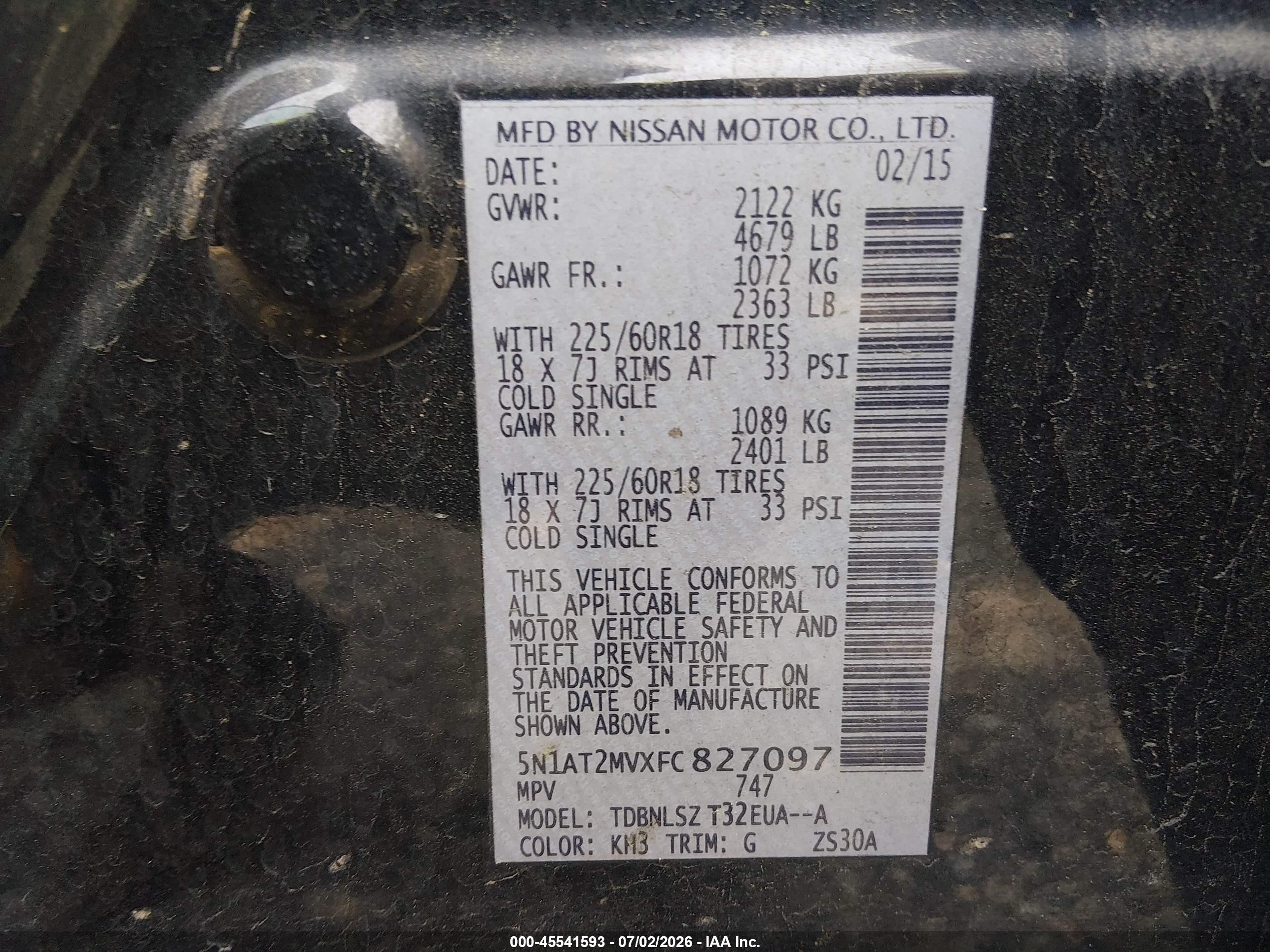 2015 Nissan Rogue Sl Black vin: 5N1AT2MVXFC827097