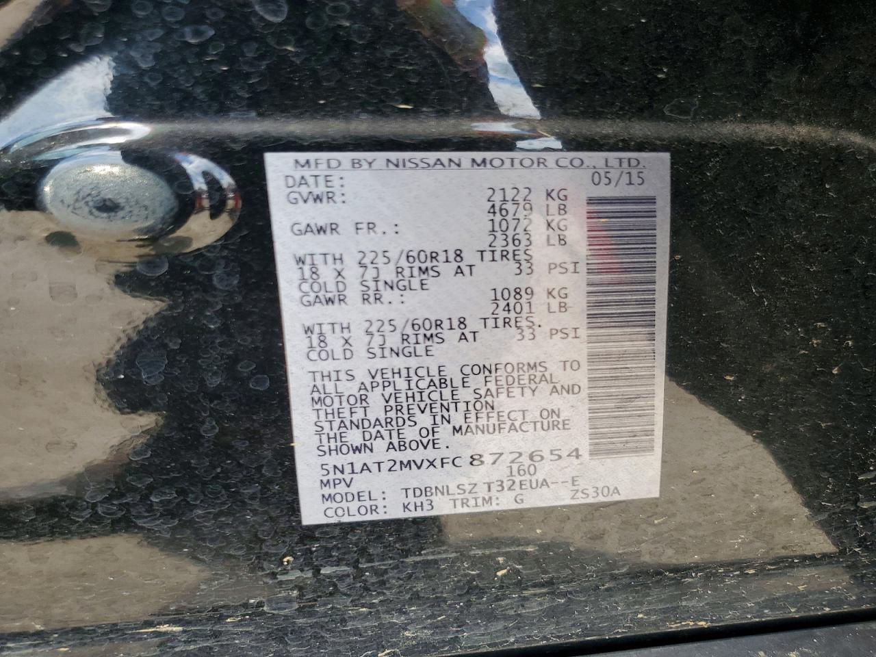 2015 Nissan Rogue Sl Black vin: 5N1AT2MVXFC872654