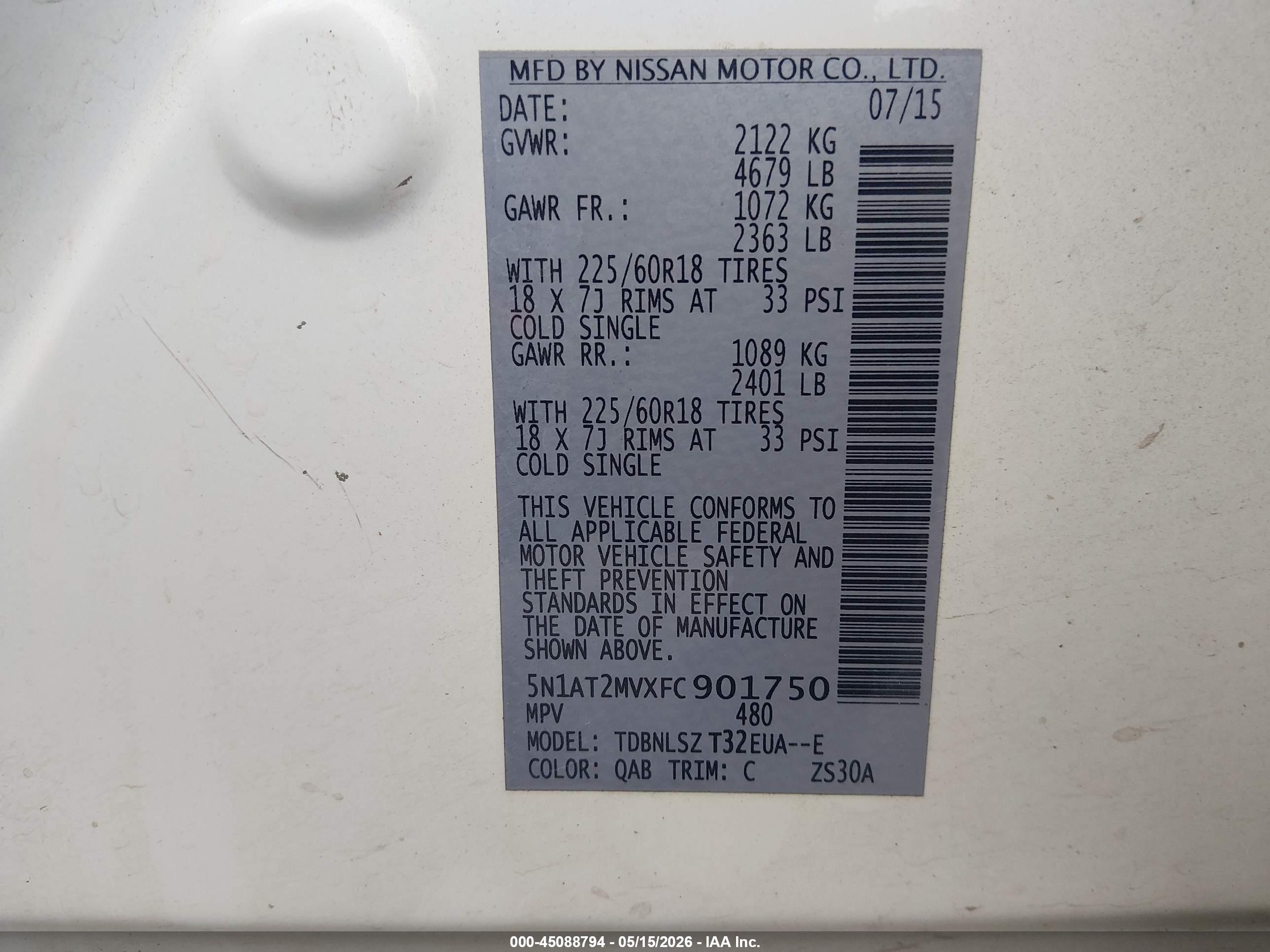 2015 Nissan Rogue Sl White vin: 5N1AT2MVXFC901750