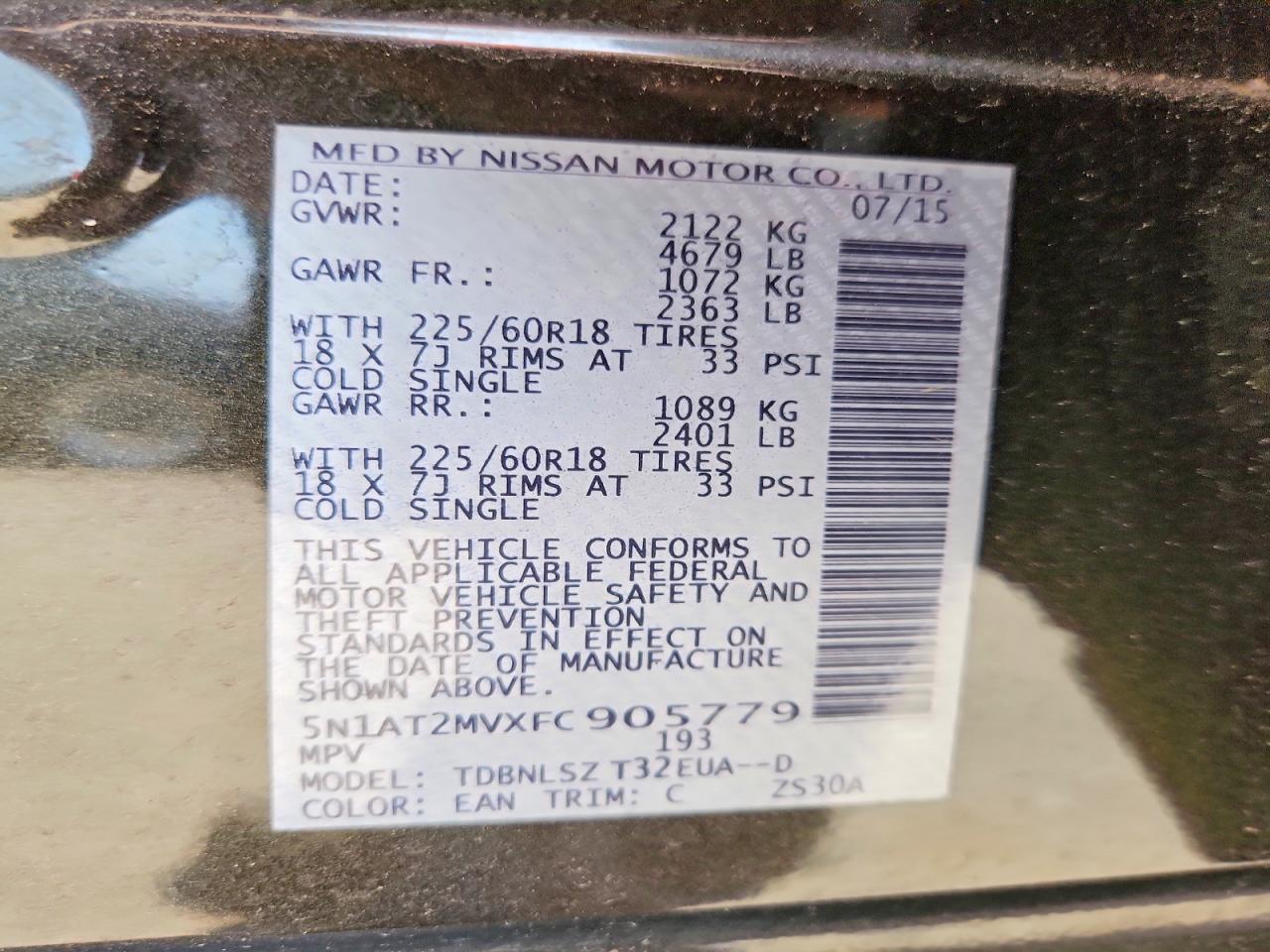 2015 Nissan Rogue Sl Зеленый vin: 5N1AT2MVXFC905779