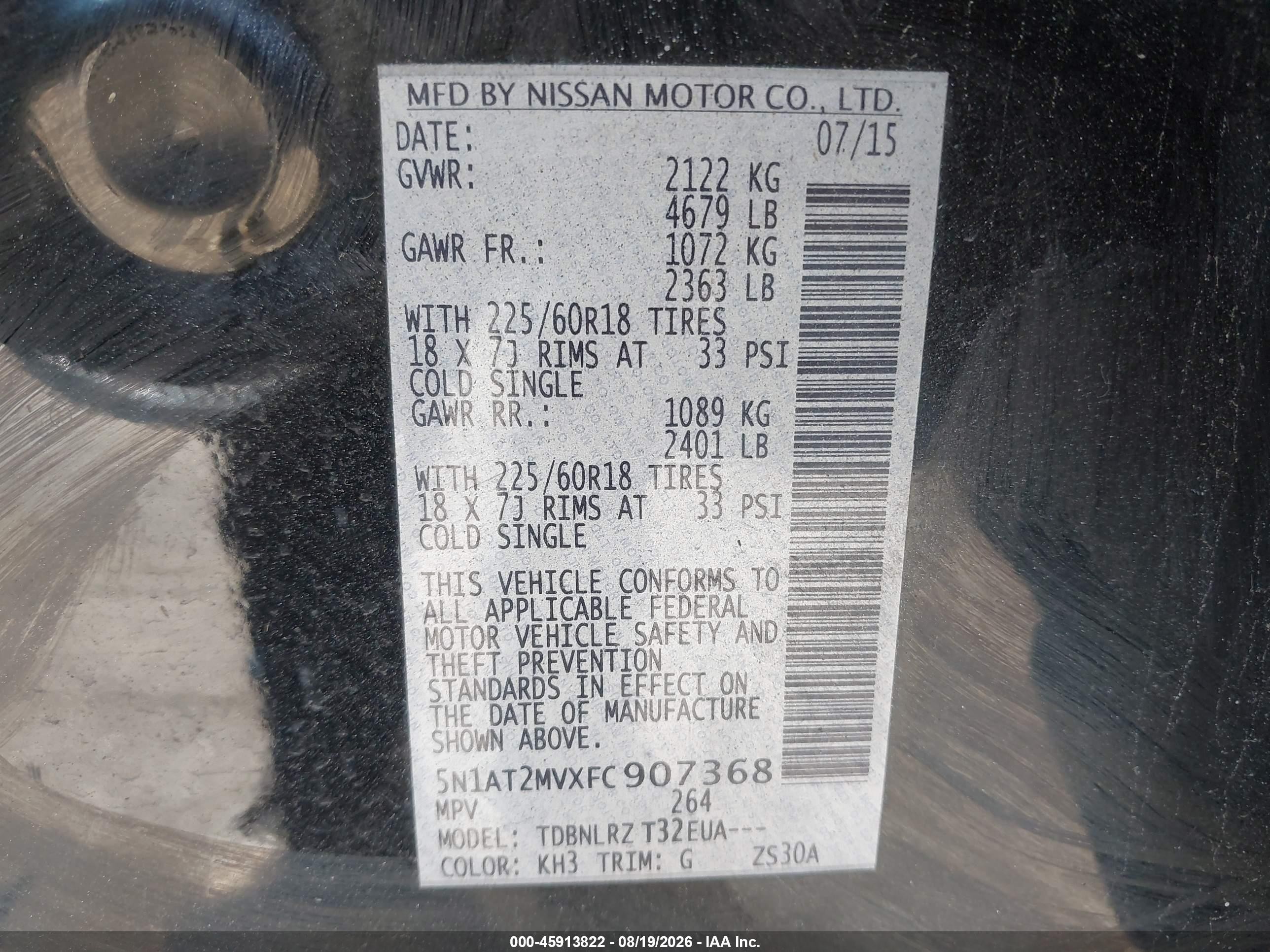 2015 Nissan Rogue Sl Black vin: 5N1AT2MVXFC907368