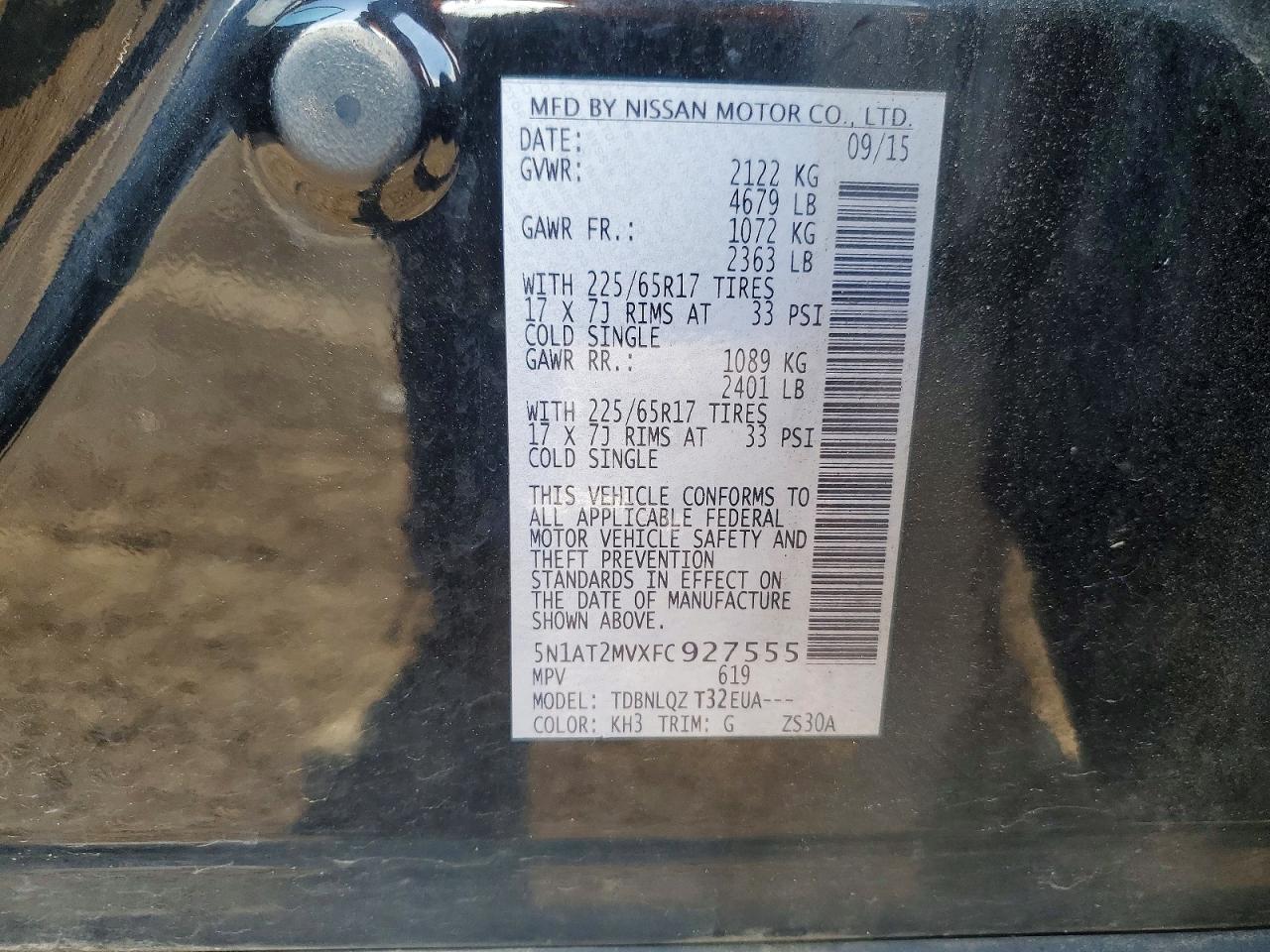 2015 Nissan Rogue Sv Black vin: 5N1AT2MVXFC927555