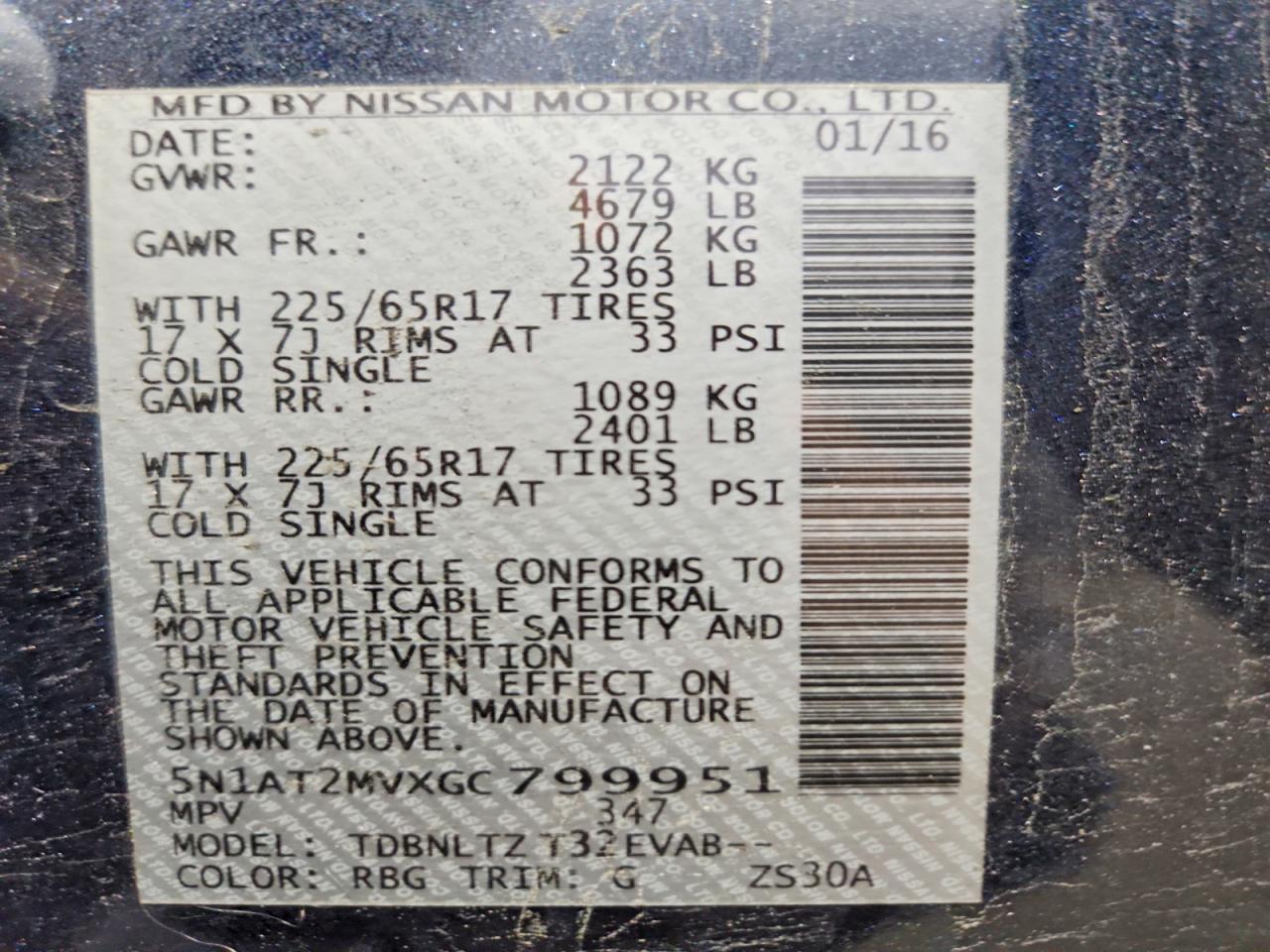 2016 Nissan Rogue Sv Blue vin: 5N1AT2MVXGC799951