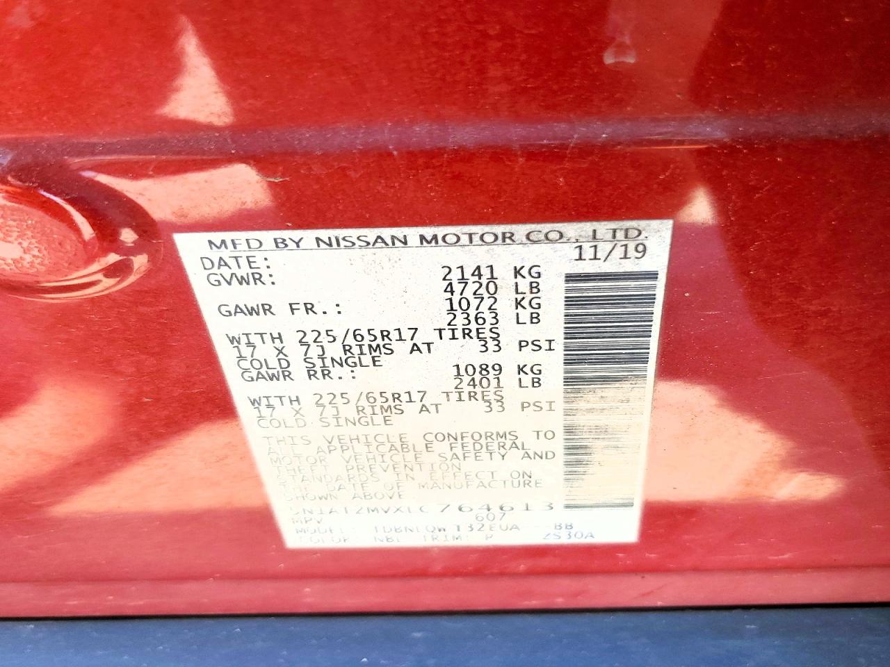 2020 Nissan Rogue Sv Red vin: 5N1AT2MVXLC764613