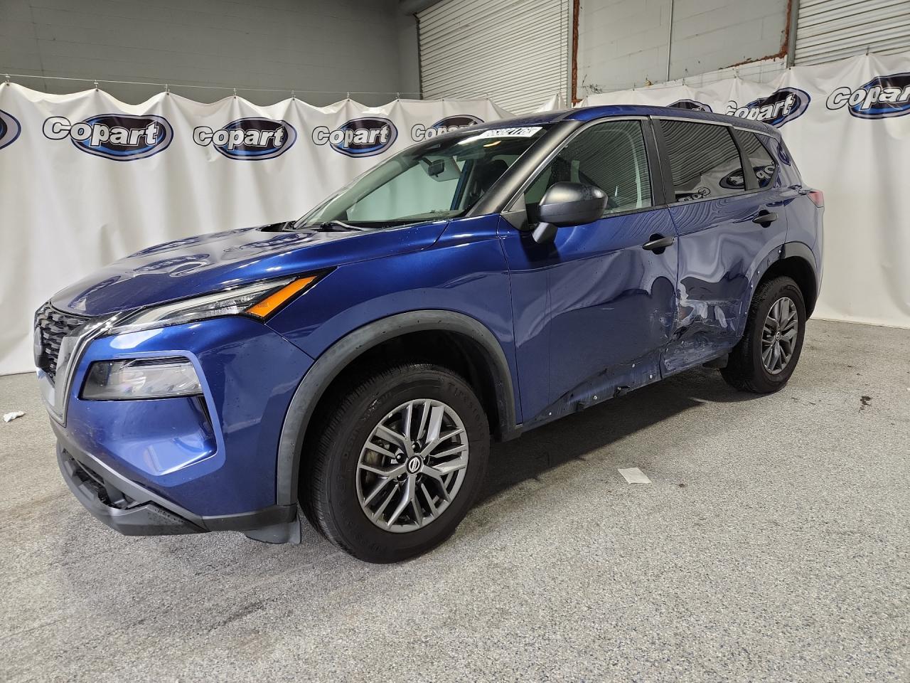 2021 Nissan Rogue S Blue vin: 5N1AT3AB1MC796576 Damage: Left Front Door, Dent(S) W/ Paint Dmg, 9 To 10 Inches