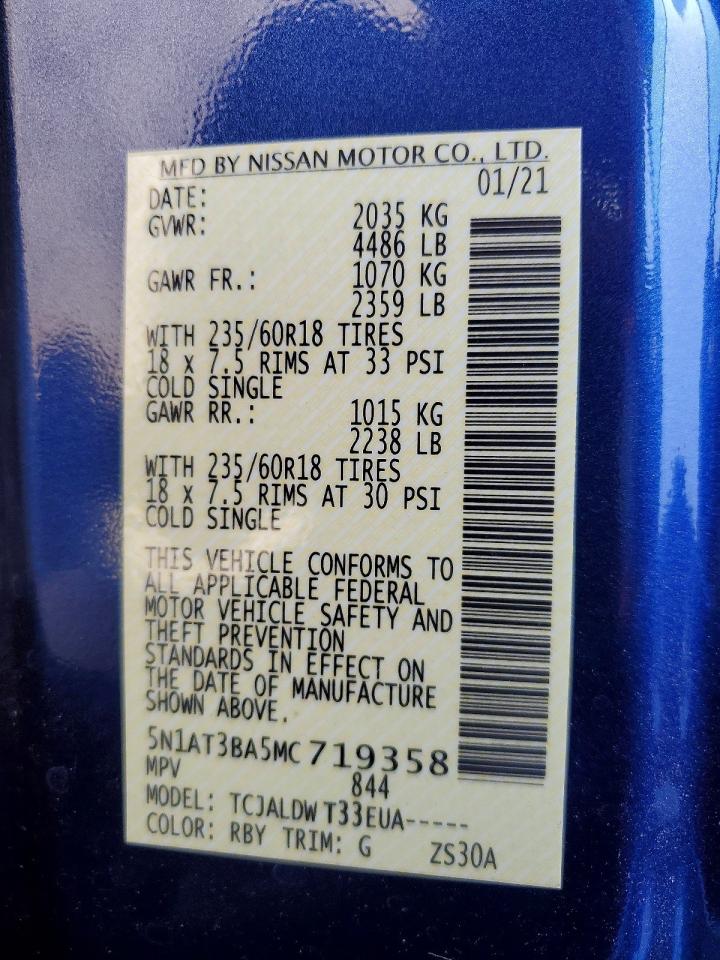 2021 Nissan Rogue Sv Blue vin: 5N1AT3BA5MC719358