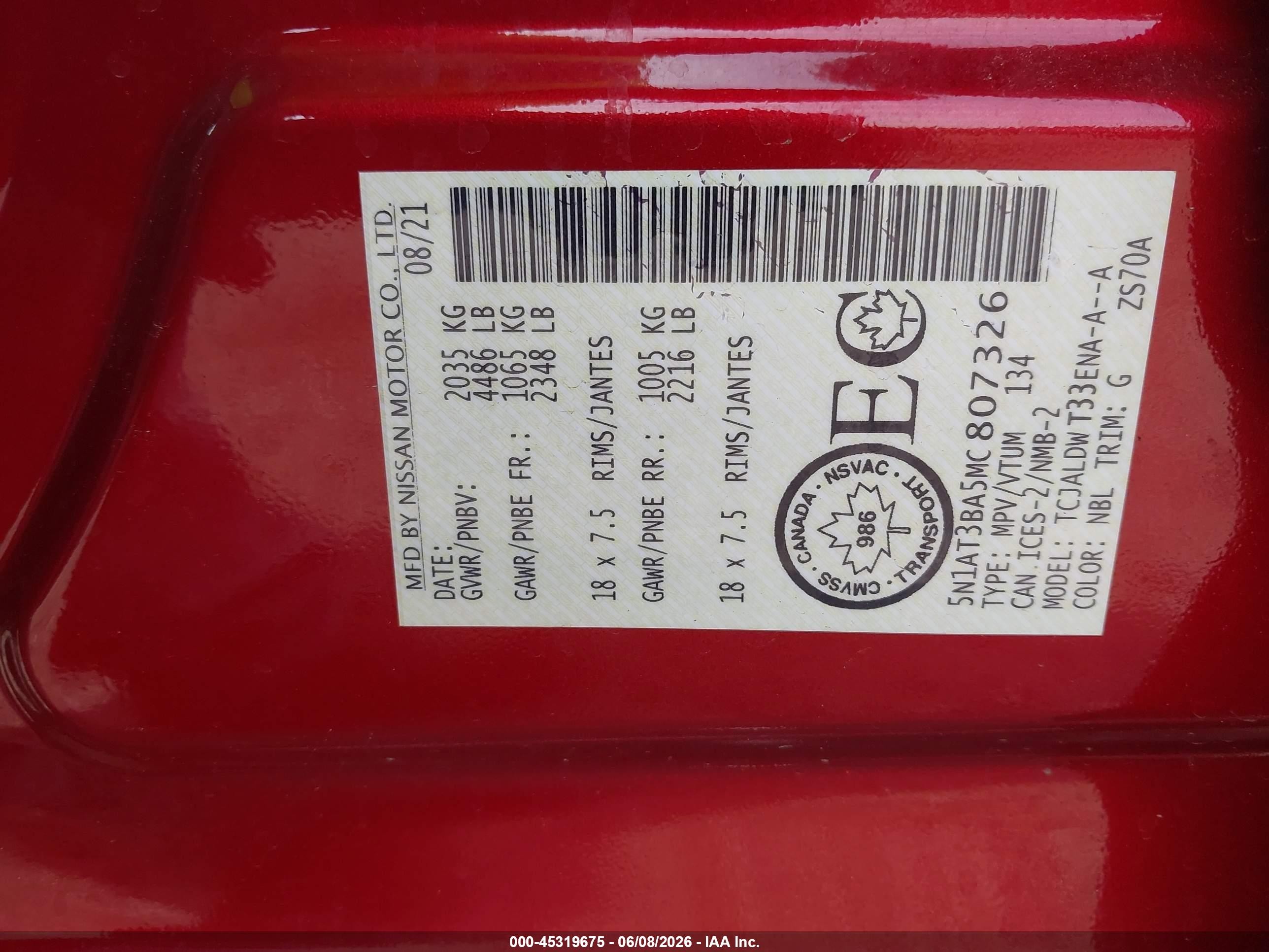 2021 Nissan Rogue Sv Fwd Red vin: 5N1AT3BA5MC807326