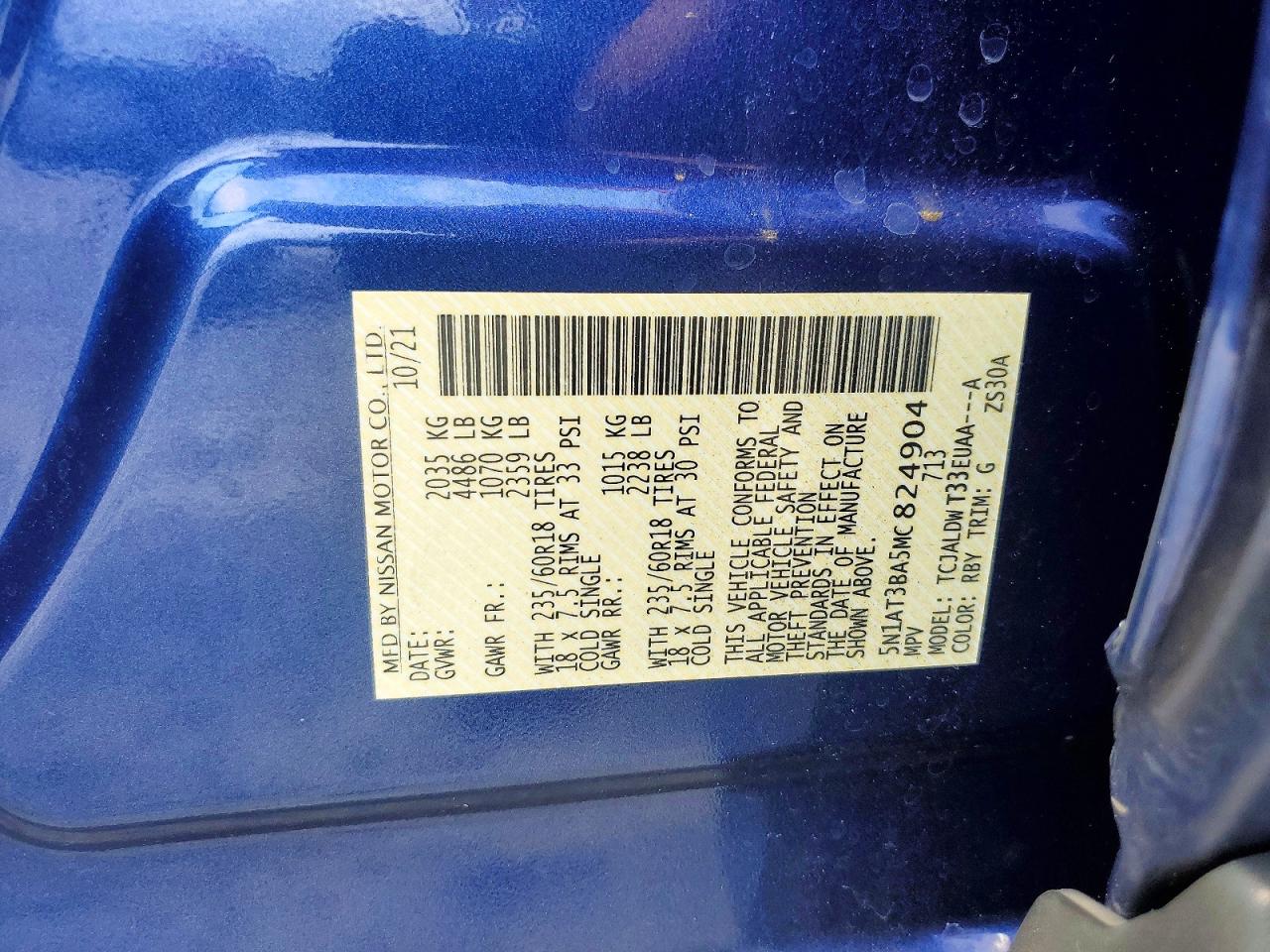 2021 Nissan Rogue Sv Blue vin: 5N1AT3BA5MC824904