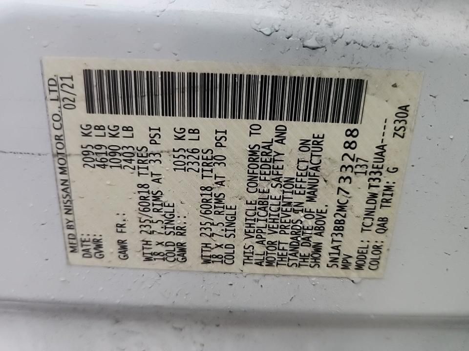 2021 Nissan Rogue Sv White vin: 5N1AT3BB2MC733288