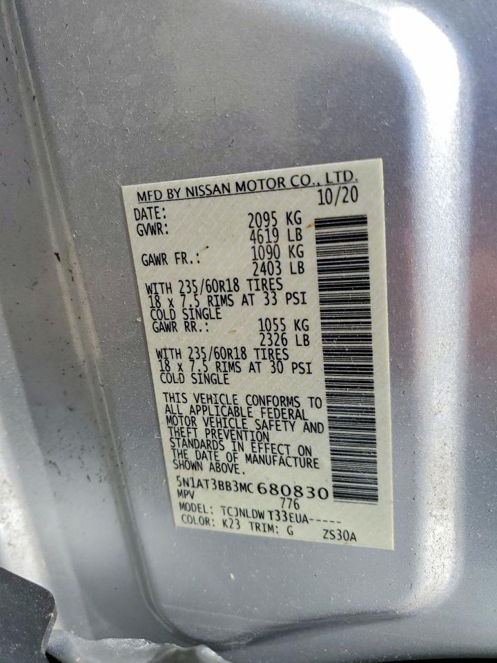 2021 Nissan Rogue Sv Silver vin: 5N1AT3BB3MC680830