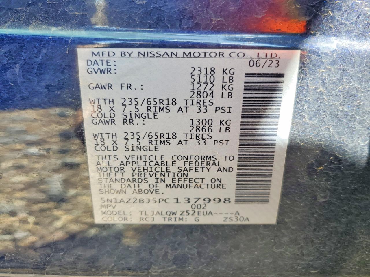 2023 Nissan Murano Sv Blue vin: 5N1AZ2BJ5PC137998