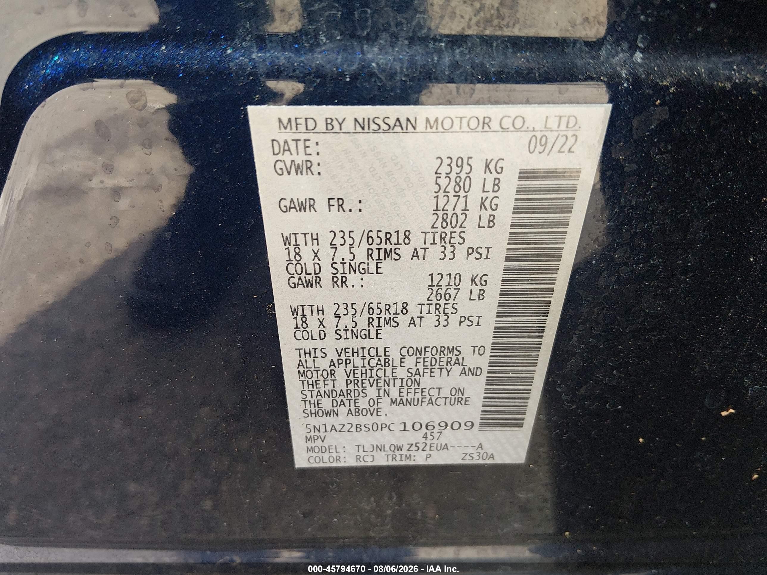 2023 Nissan Murano Sv Intelligent Awd Dark Blue vin: 5N1AZ2BS0PC106909