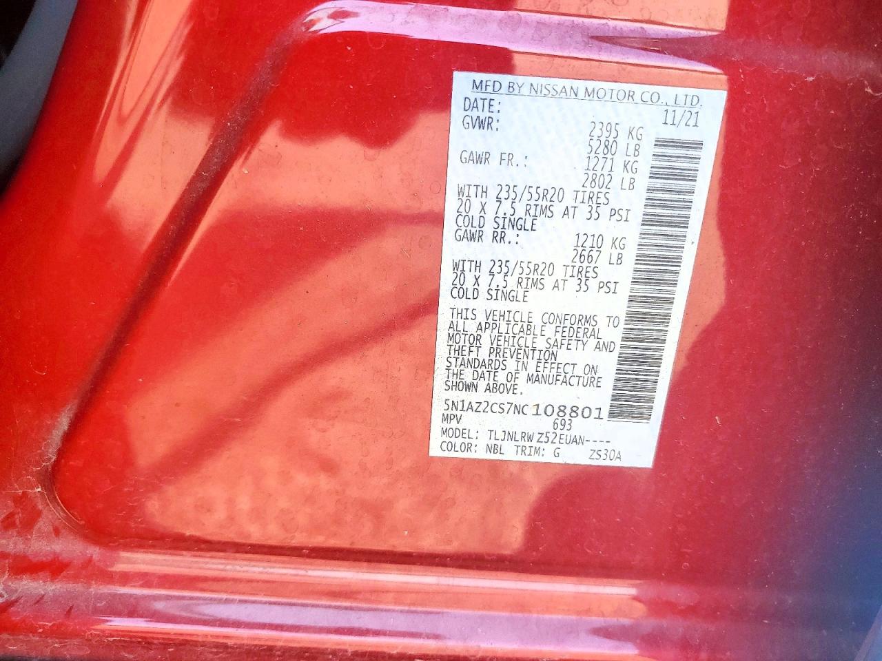 2022 Nissan Murano Sl Burgundy vin: 5N1AZ2CS7NC108801