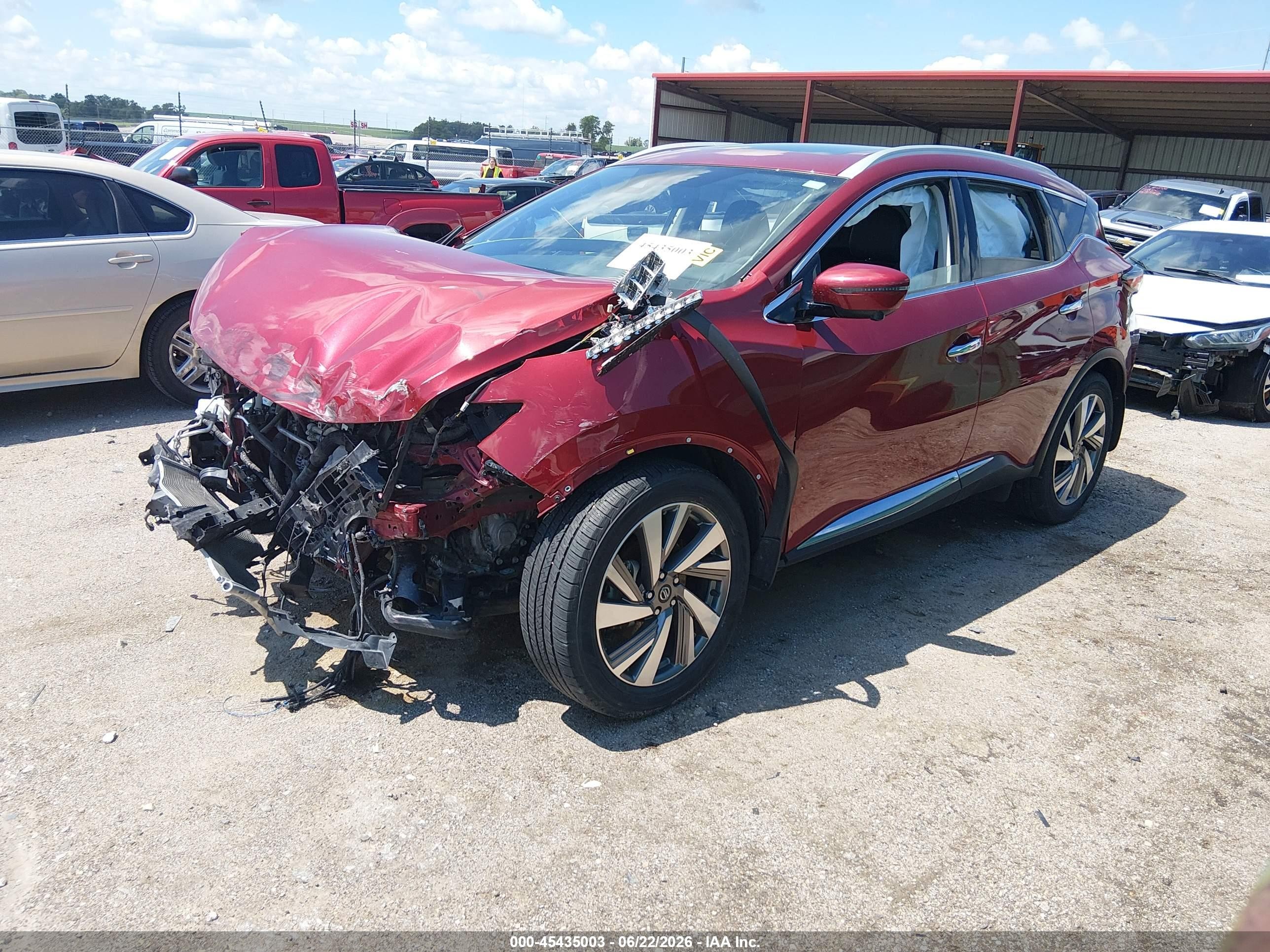 2020 Nissan Murano Sl Intelligent Awd Red vin: 5N1AZ2CSXLN126534