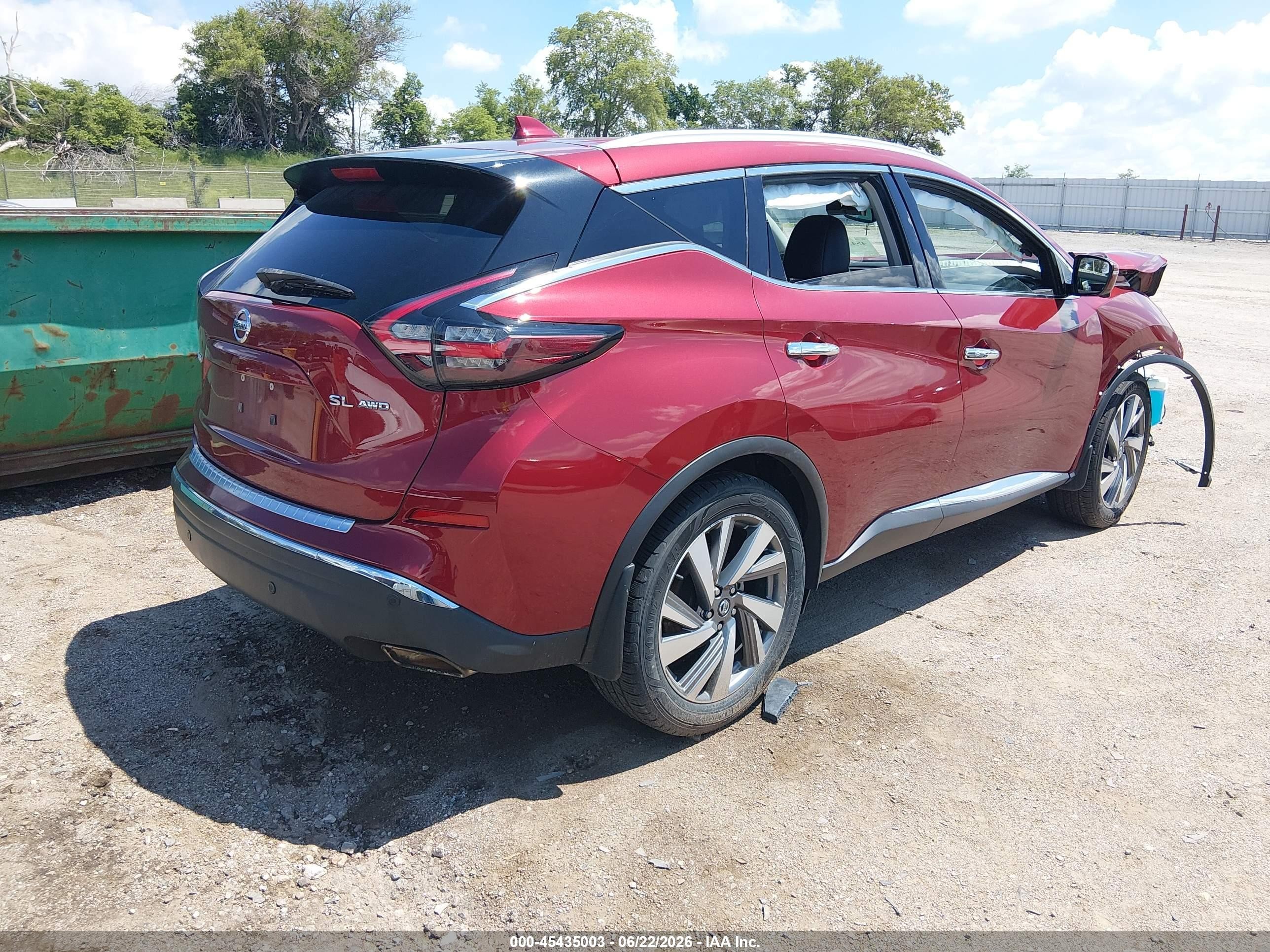 2020 Nissan Murano Sl Intelligent Awd Red vin: 5N1AZ2CSXLN126534