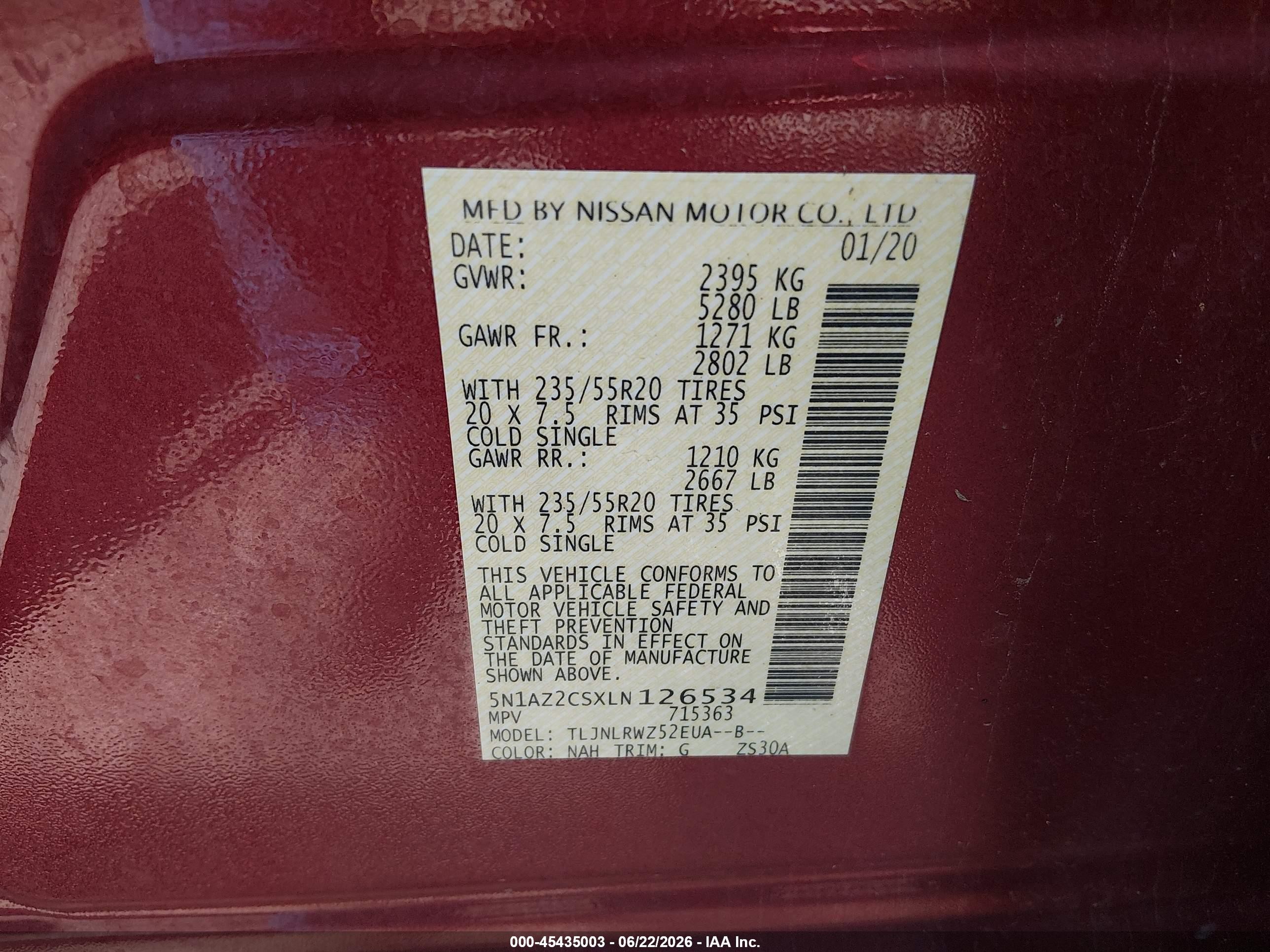 2020 Nissan Murano Sl Intelligent Awd Red vin: 5N1AZ2CSXLN126534