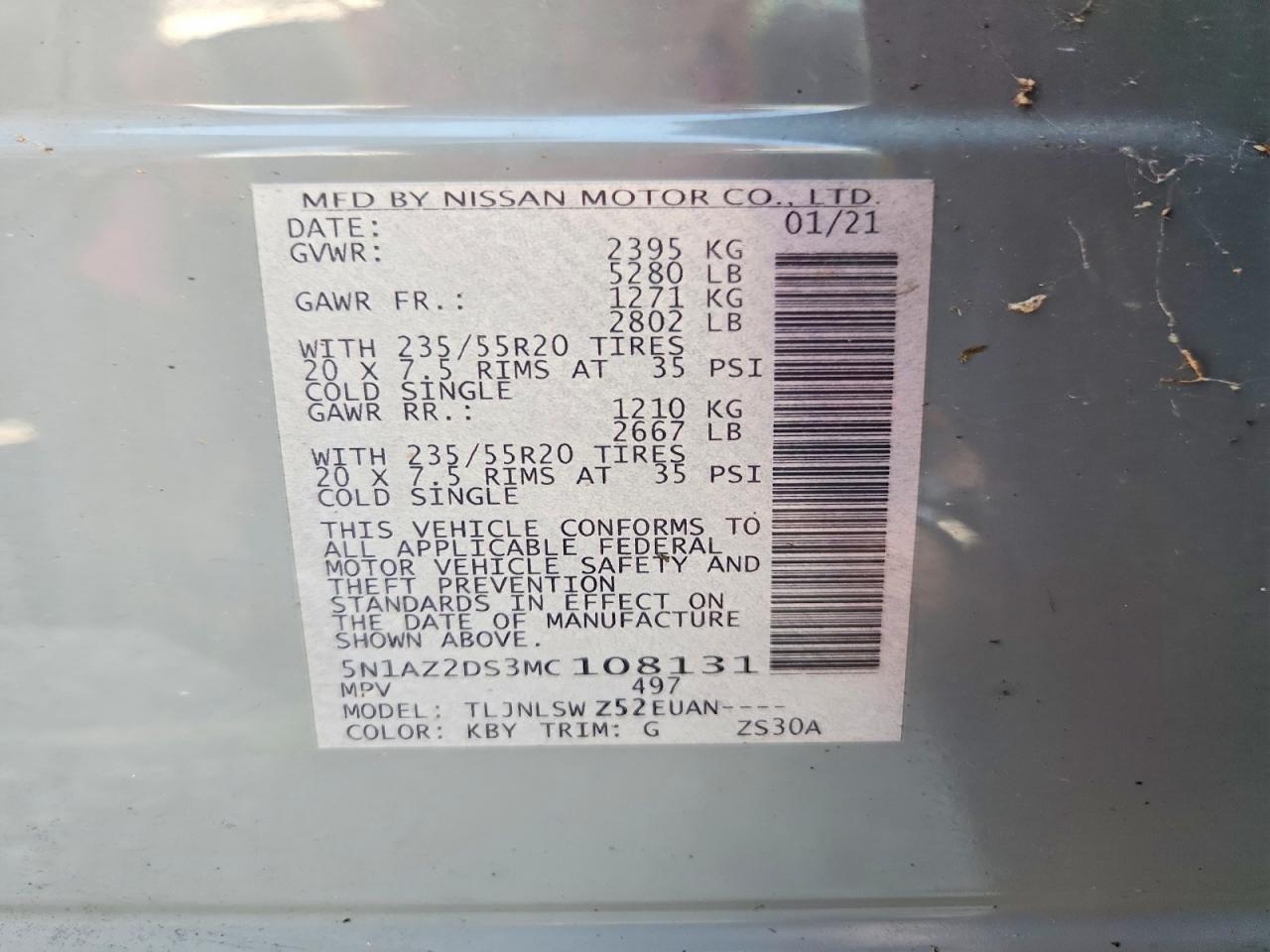 2021 Nissan Murano Platinum Gray vin: 5N1AZ2DS3MC108131
