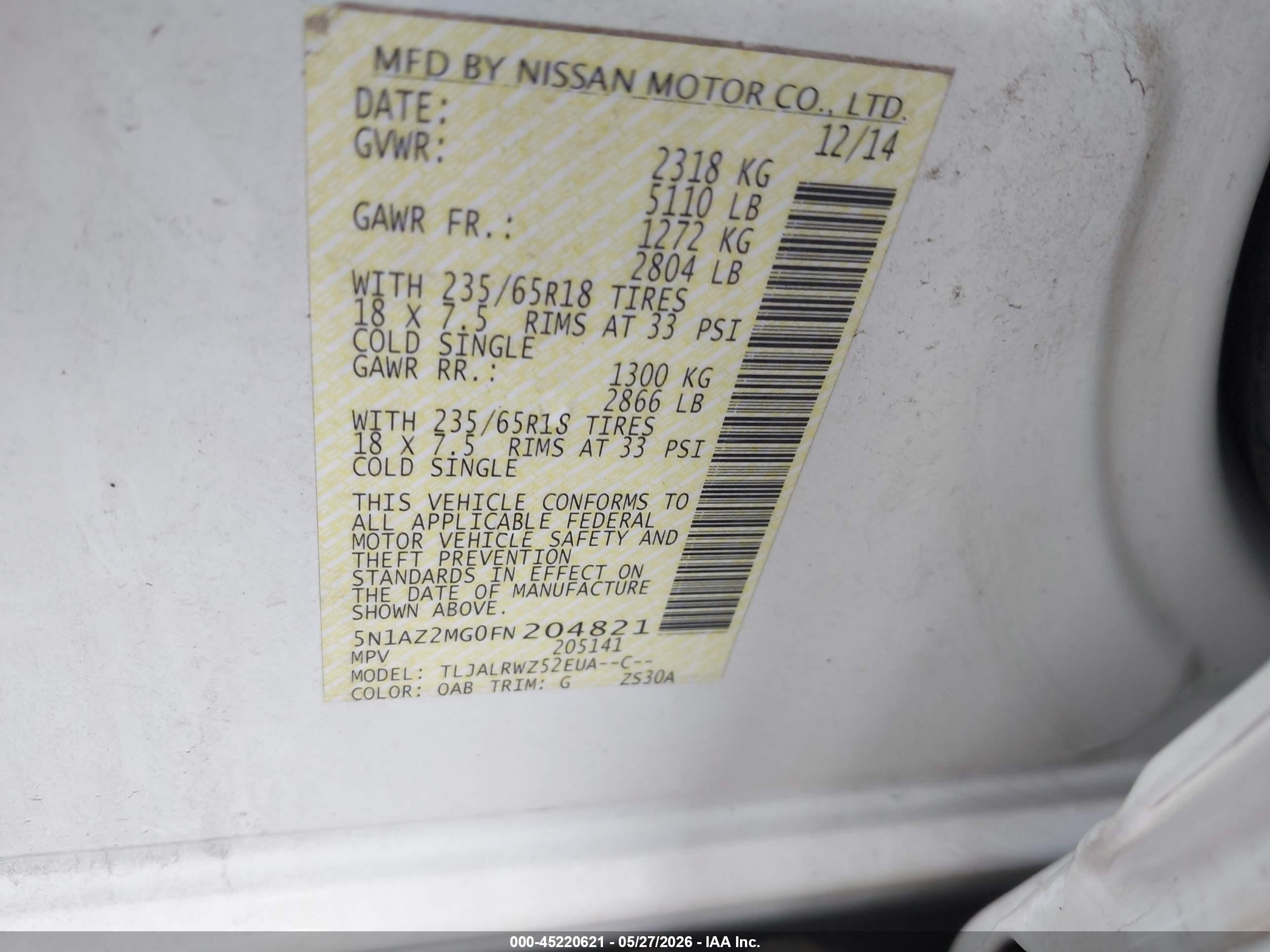 2015 Nissan Murano Sl White vin: 5N1AZ2MG0FN204821