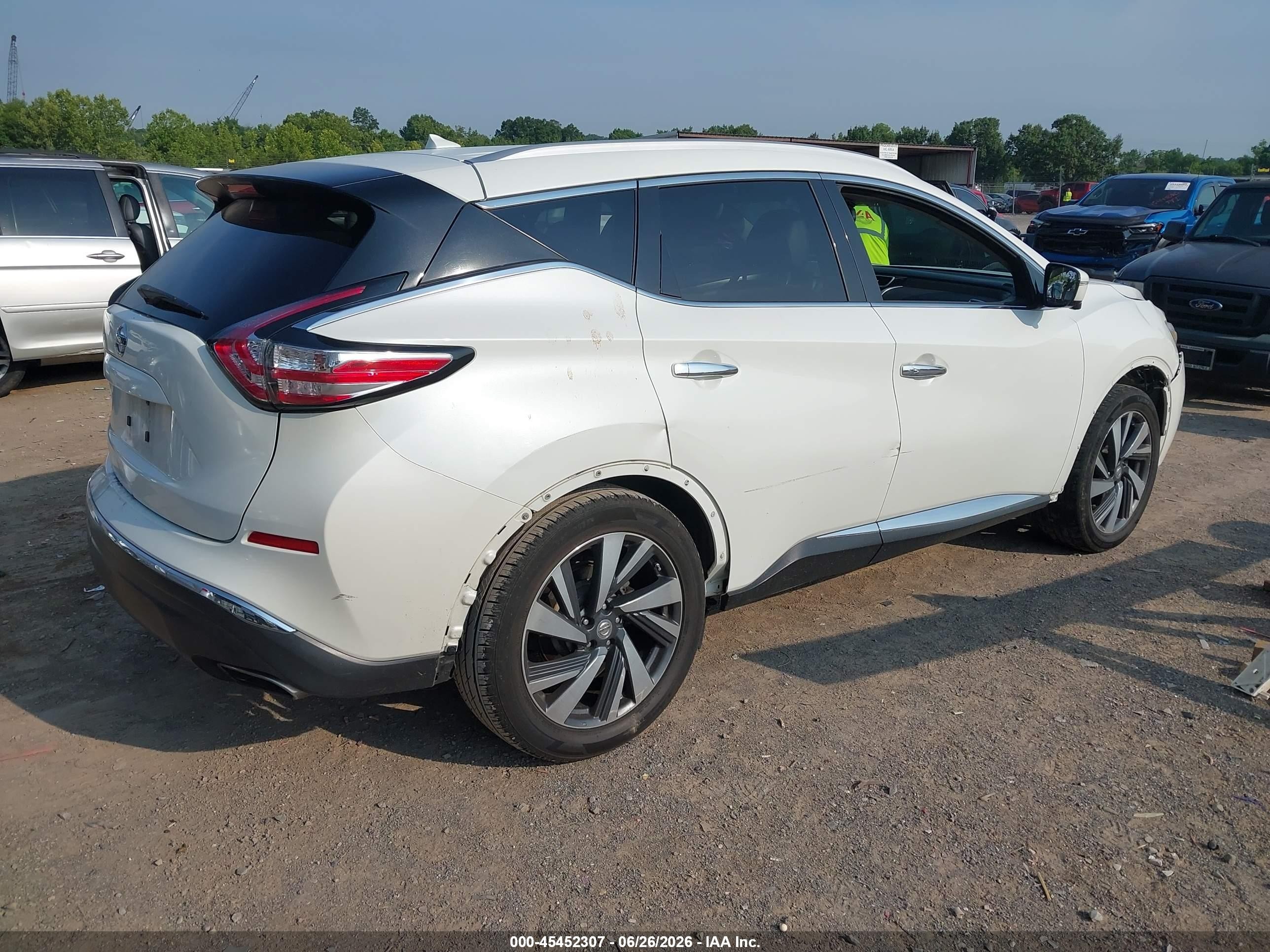 2015 Nissan Murano Platinum White vin: 5N1AZ2MG0FN206603