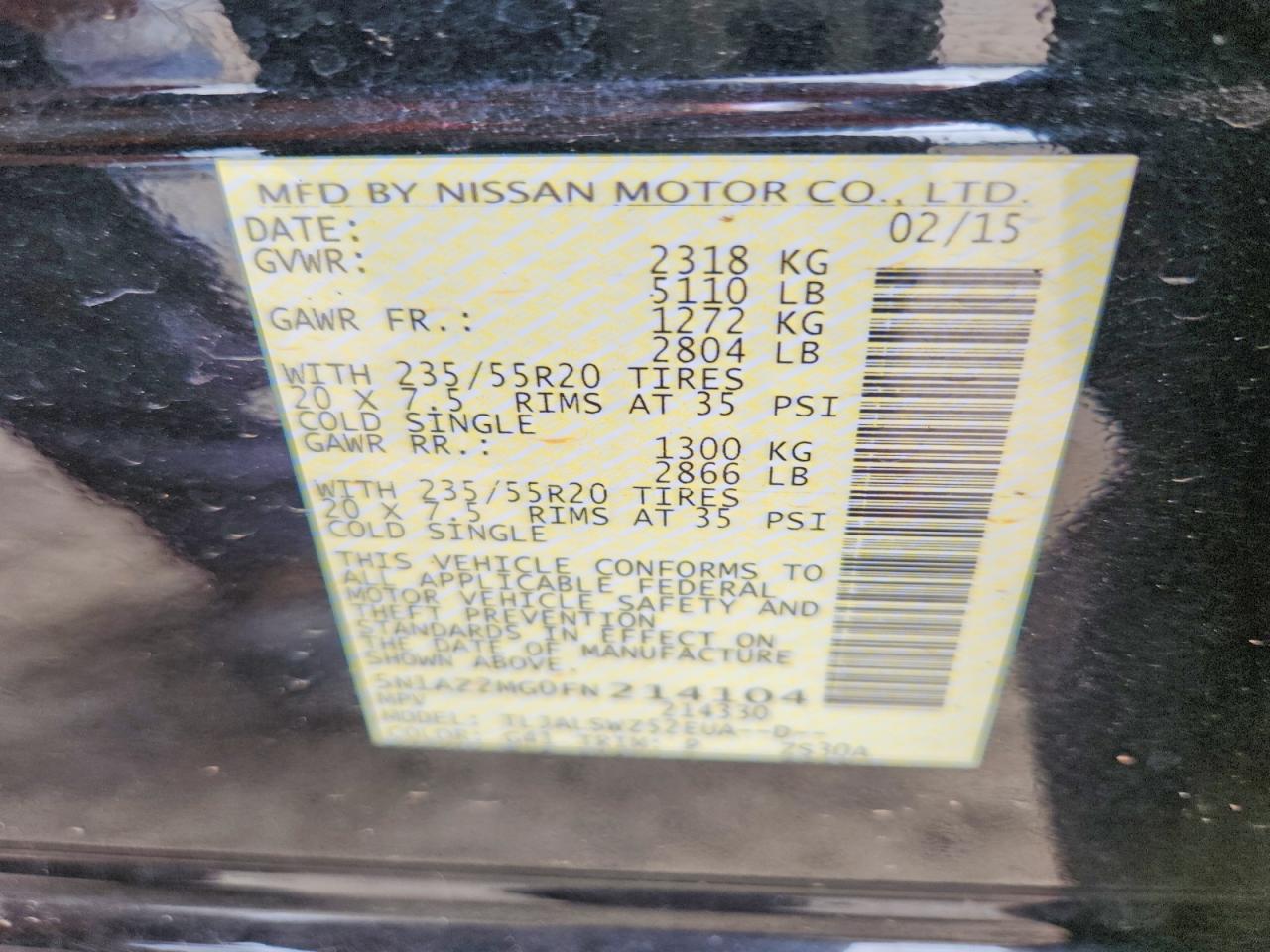 2015 Nissan Murano Platinum Black vin: 5N1AZ2MG0FN214104