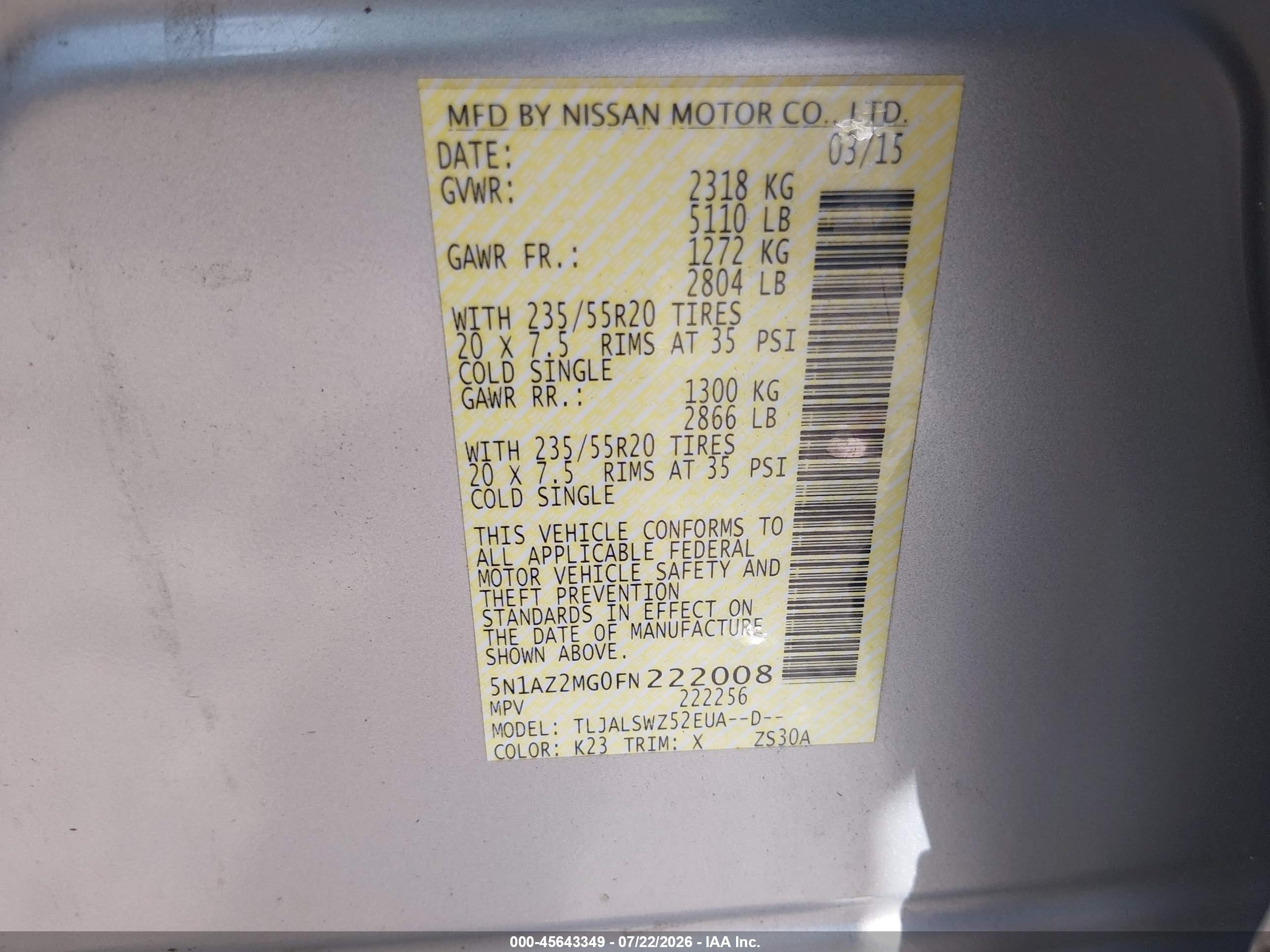 2015 Nissan Murano Platinum Silver vin: 5N1AZ2MG0FN222008