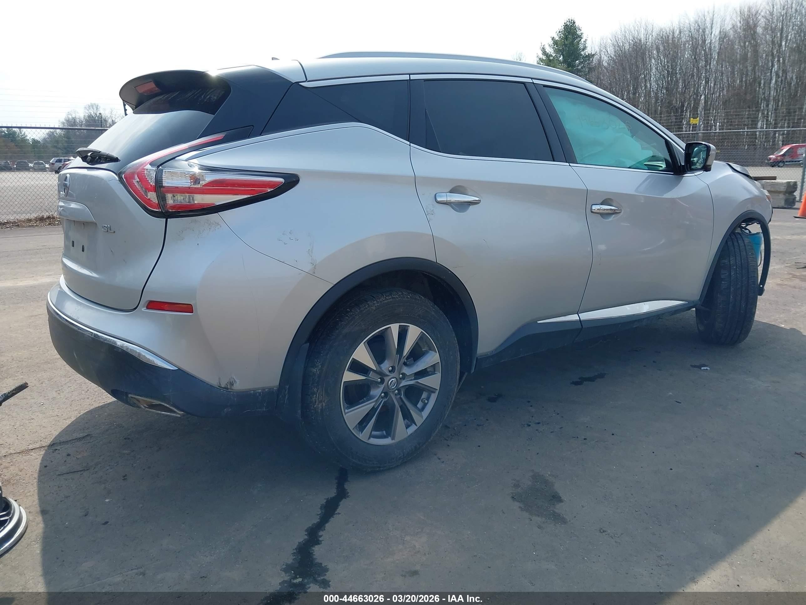 2015 Nissan Murano Sl Серебряный vin: 5N1AZ2MG0FN239360
