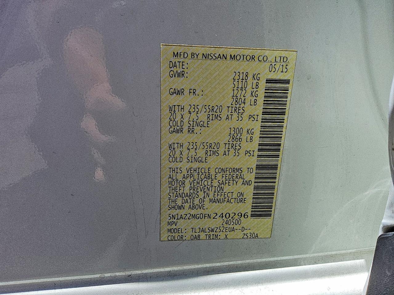2015 Nissan Murano Platinum White vin: 5N1AZ2MG0FN240296