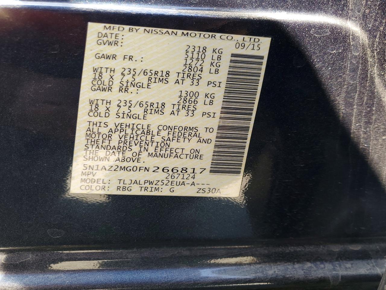 2015 Nissan Murano S Blue vin: 5N1AZ2MG0FN266817