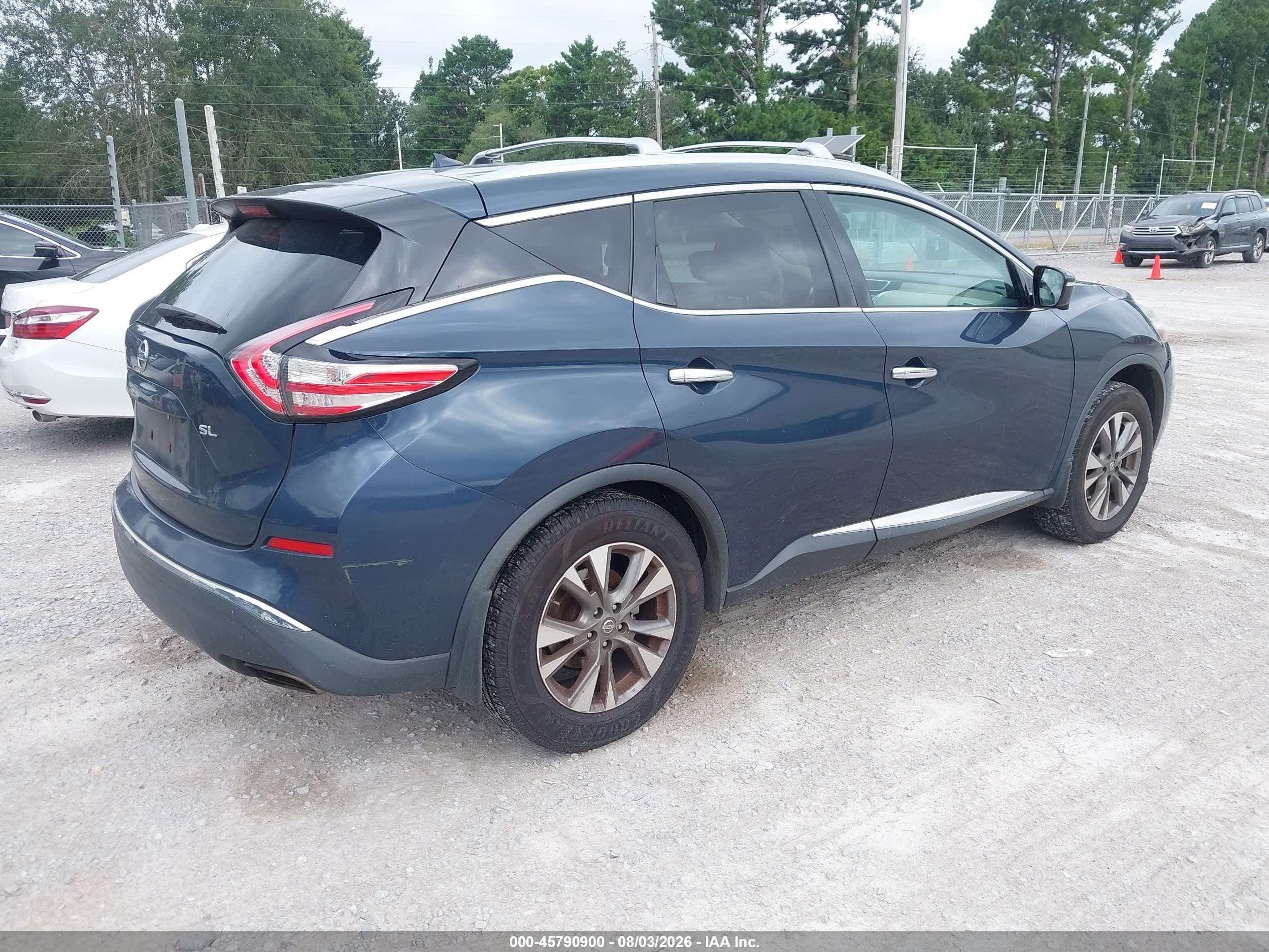 2015 Nissan Murano Sl Blue vin: 5N1AZ2MG0FN275520
