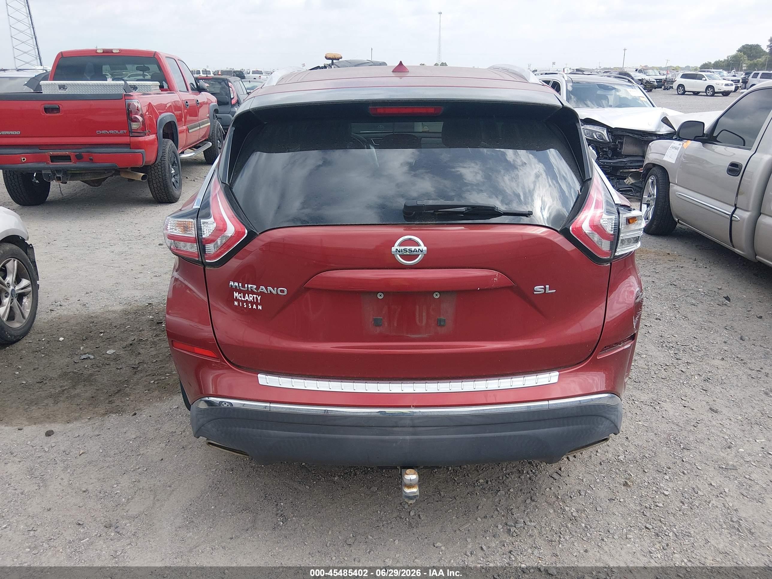 2015 Nissan Murano Sl Red vin: 5N1AZ2MG1FN212748