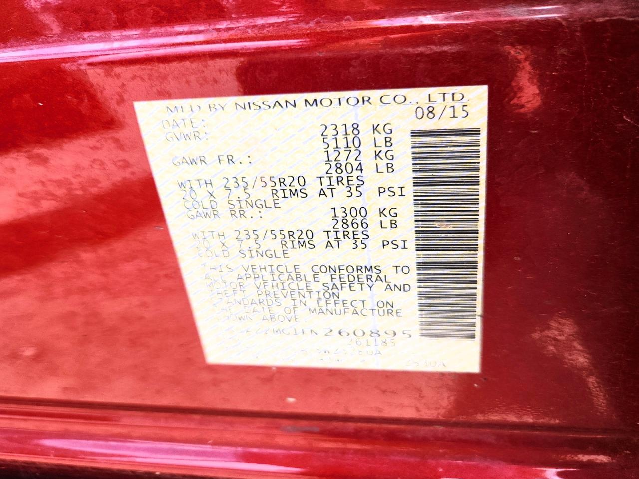 2015 Nissan Murano Platinum Red vin: 5N1AZ2MG1FN260895