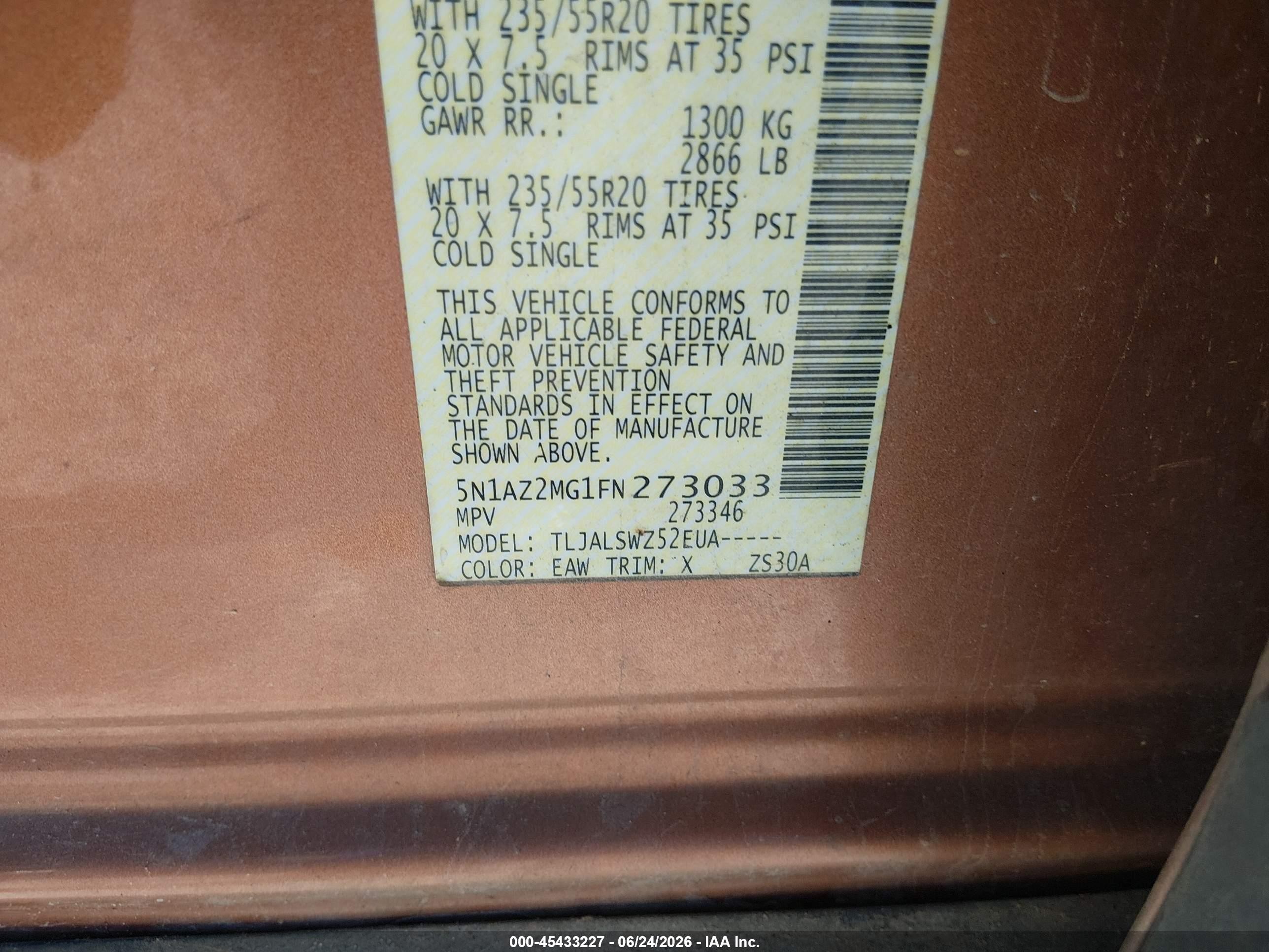 2015 Nissan Murano Platinum Orange vin: 5N1AZ2MG1FN273033