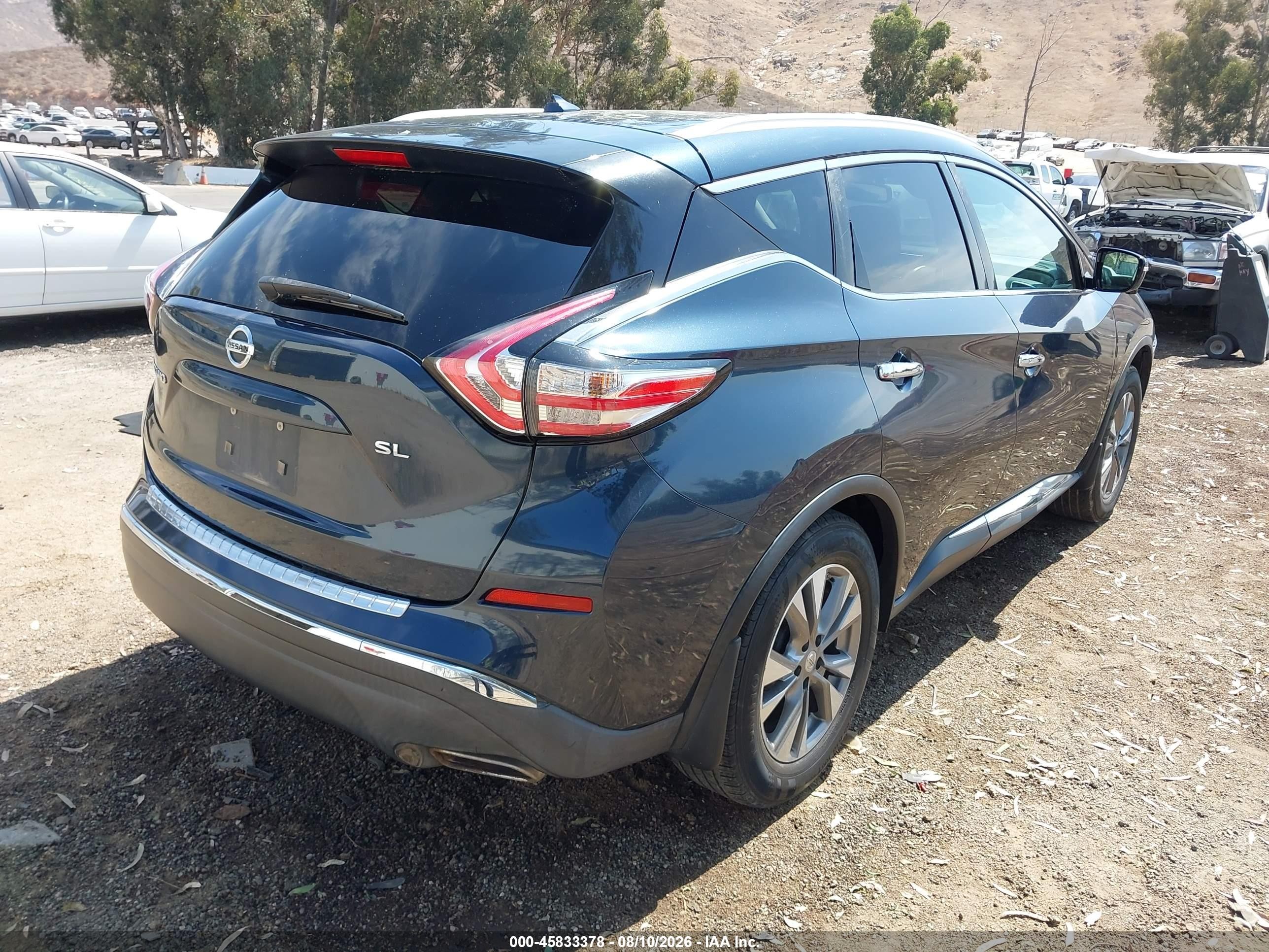 2015 Nissan Murano Sl Blue vin: 5N1AZ2MG2FN212015