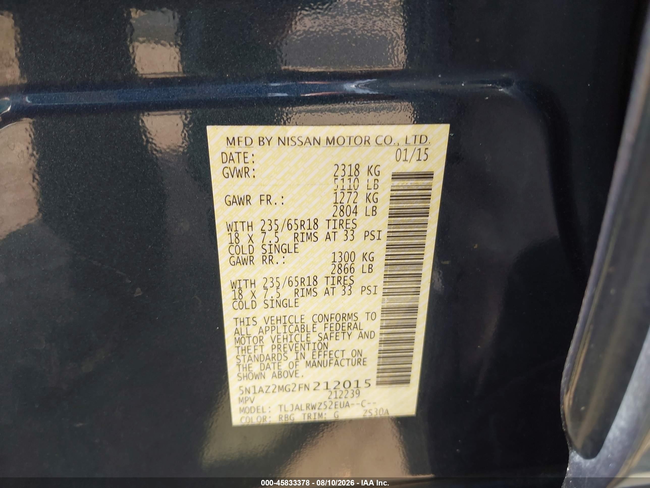 2015 Nissan Murano Sl Blue vin: 5N1AZ2MG2FN212015